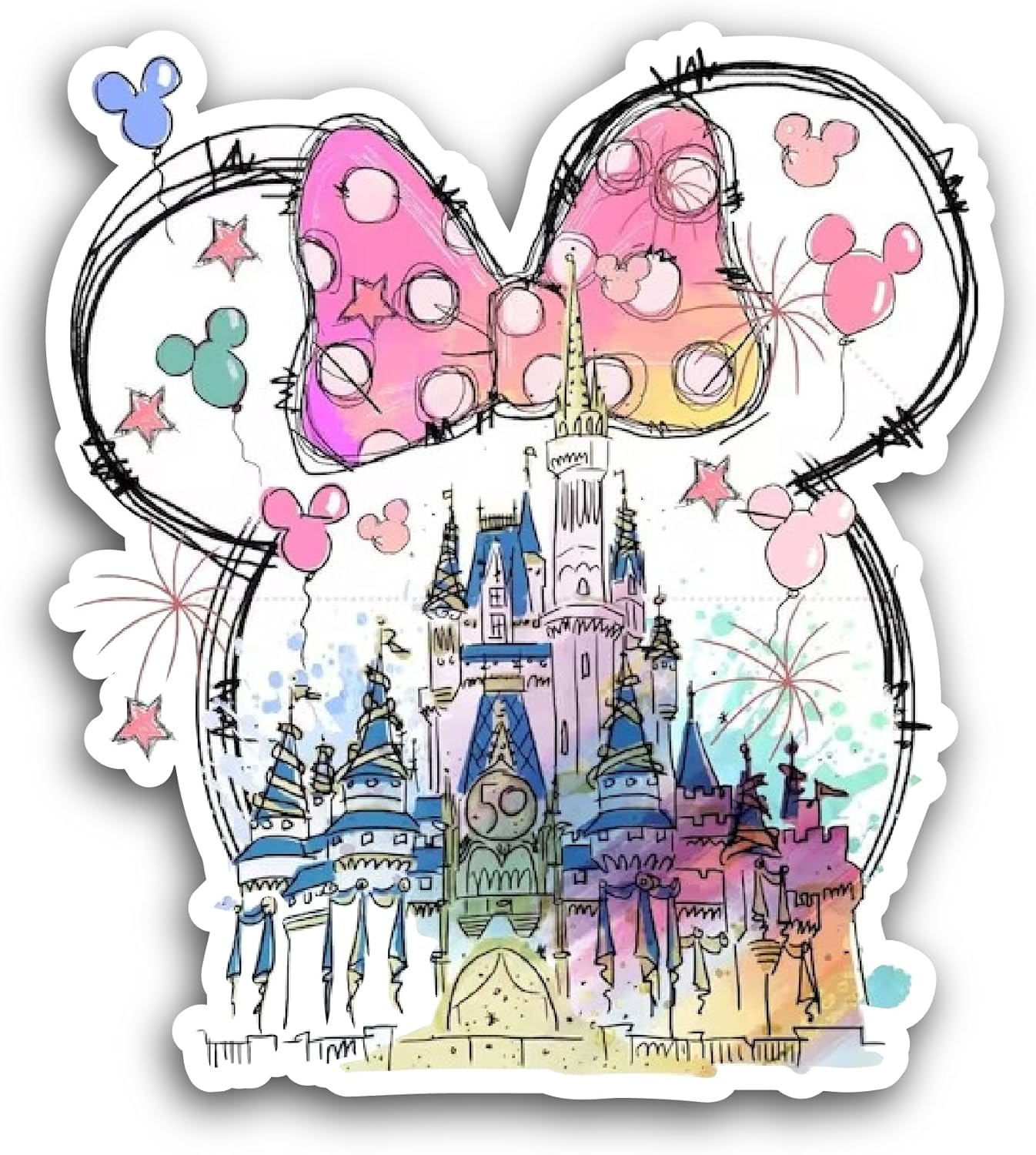 2 (Pieces) 3" and 5" Majestic Castle Sticker, Waterproof Vinyl Decals for Many Purpose Like Cars, Trucks, Laptops, Phones, Windows and More