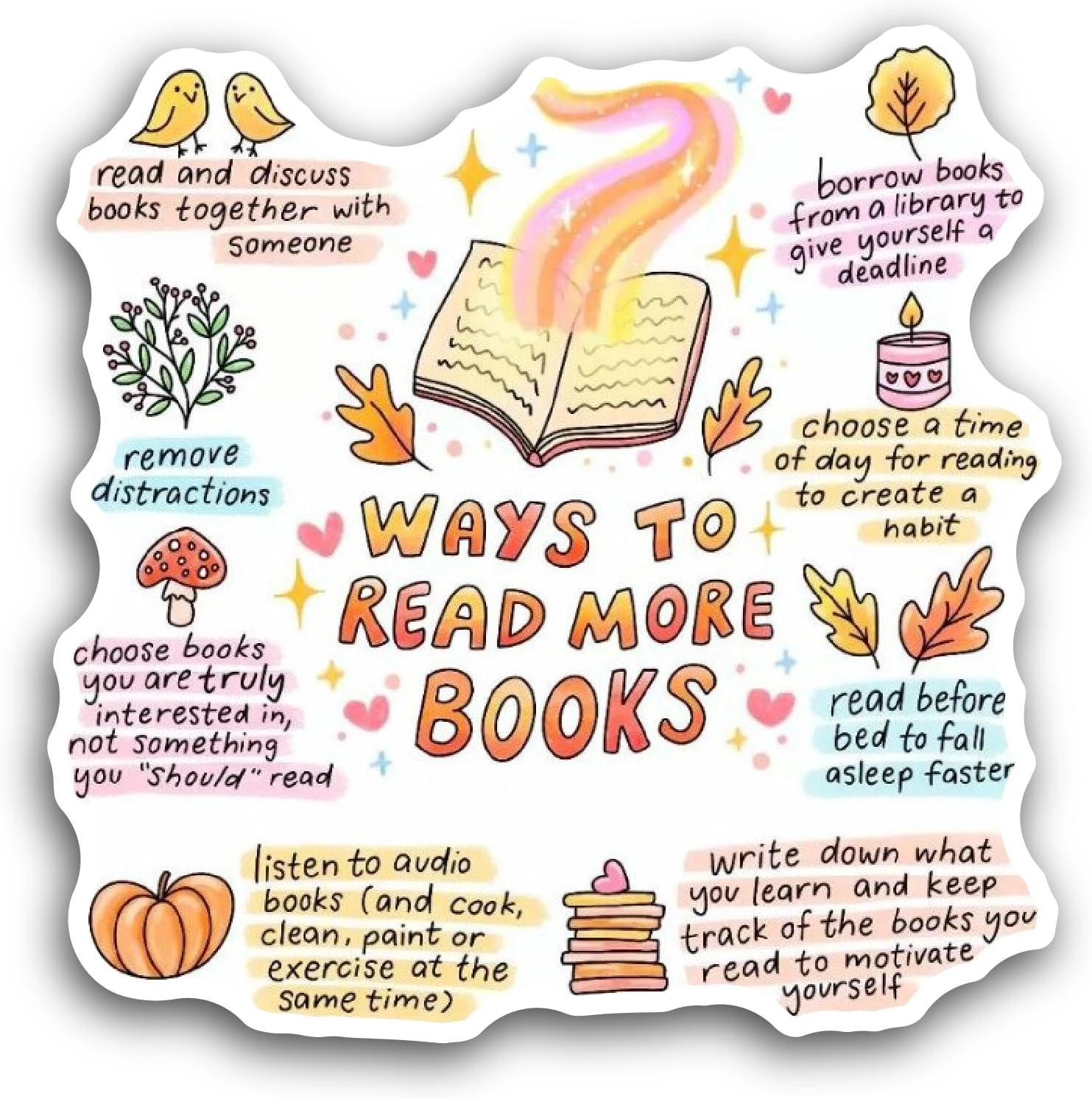 2 (Pieces) 3" and 5" Ways to Read More Books Sticker, Waterproof Vinyl Decals for Many Purpose Like Cars, Trucks, Laptops, Phones, Windows and More