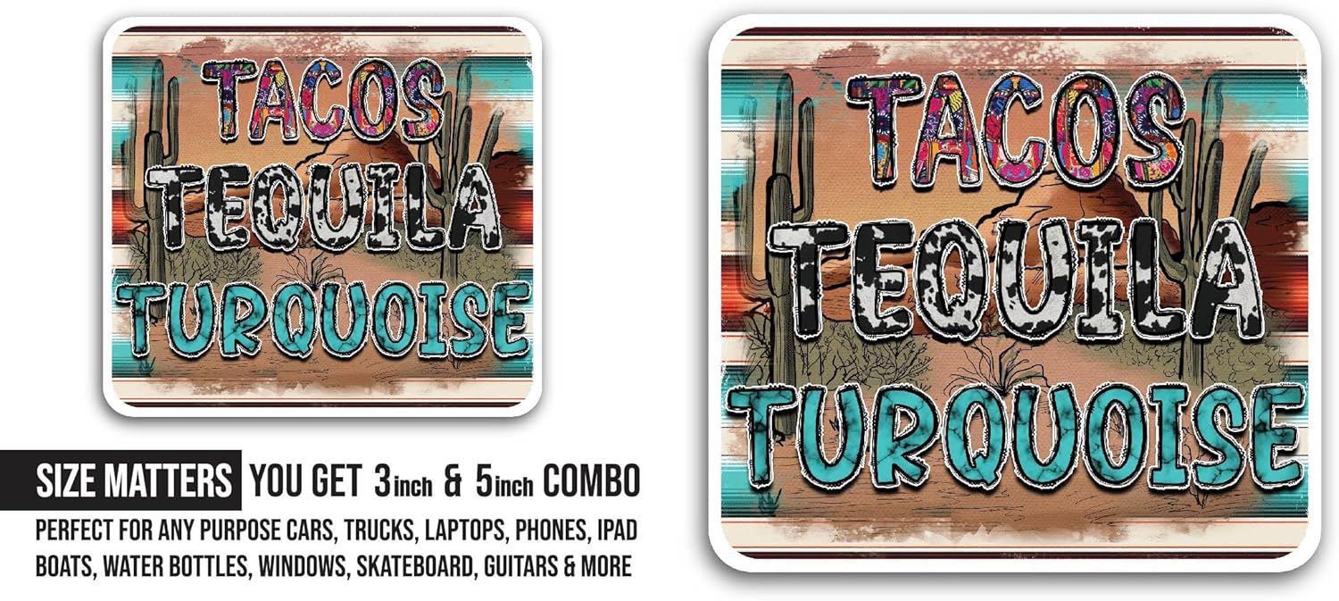 2 (Pieces) 3" and 5" Tacos Tequila Sticker, Waterproof Vinyl Decals for Many Purpose Like Cars, Trucks, Laptops, Phones, Windows and More