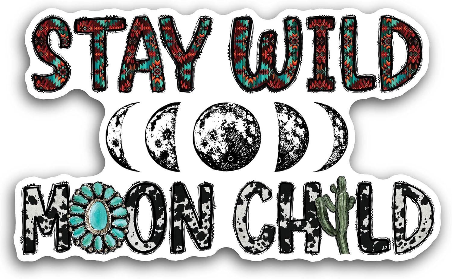 2 (Pieces) 3" and 5" Stay Wild Moon Child Sticker, Waterproof Vinyl Decals for Many Purpose Like Cars, Trucks, Laptops, Phones, Windows and More
