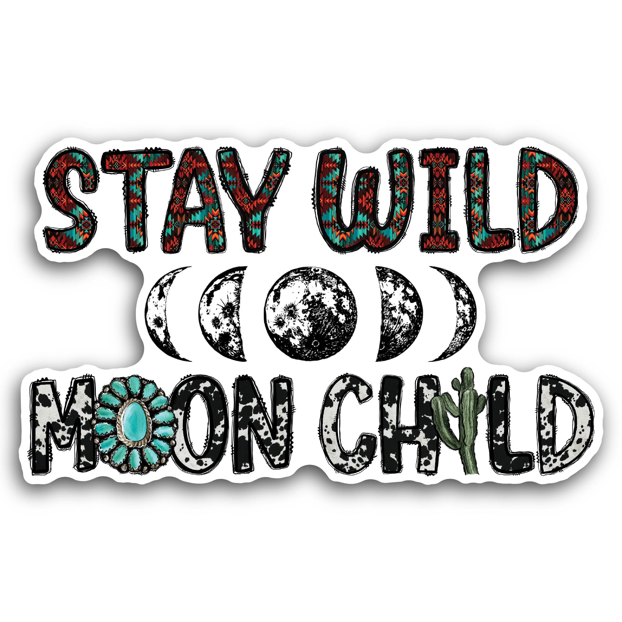 2 (Pieces) 3" and 5" Stay Wild Moon Child Sticker, Waterproof Vinyl Decals for Many Purpose Like Car