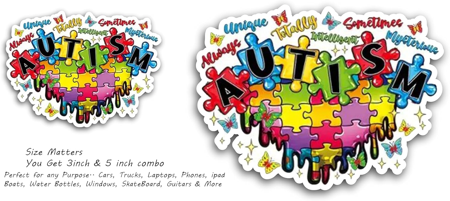 2 (Pieces) 3" and 5" Autism Decal Sticker, Waterproof Vinyl Decals for Many Purpose Like Cars, Trucks, Laptops, Phones, Windows and More