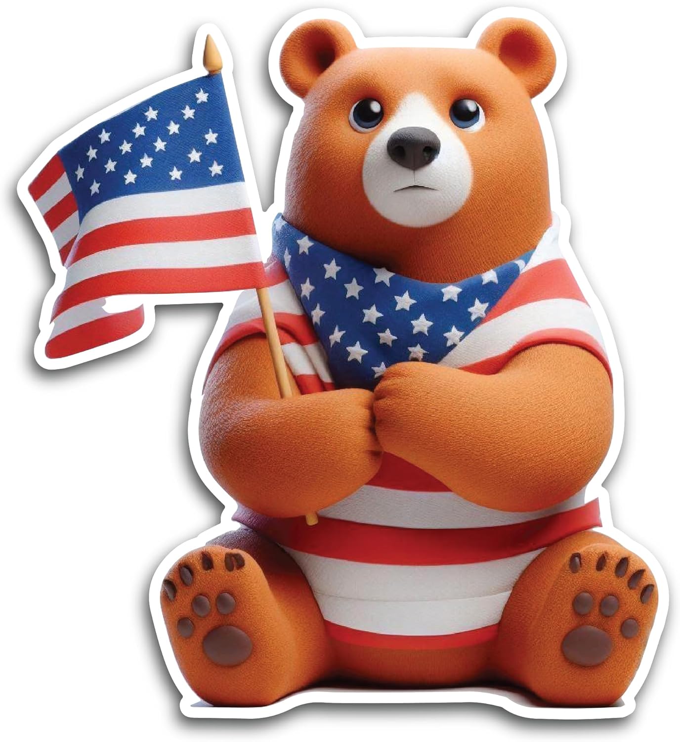 2 (Pieces) 3" and 5" Teddy Bear with Flag and Scarf Decal Sticker, Waterproof Vinyl Decals for Many Purpose Like Cars, Trucks, Laptops, Phones, Windows and More