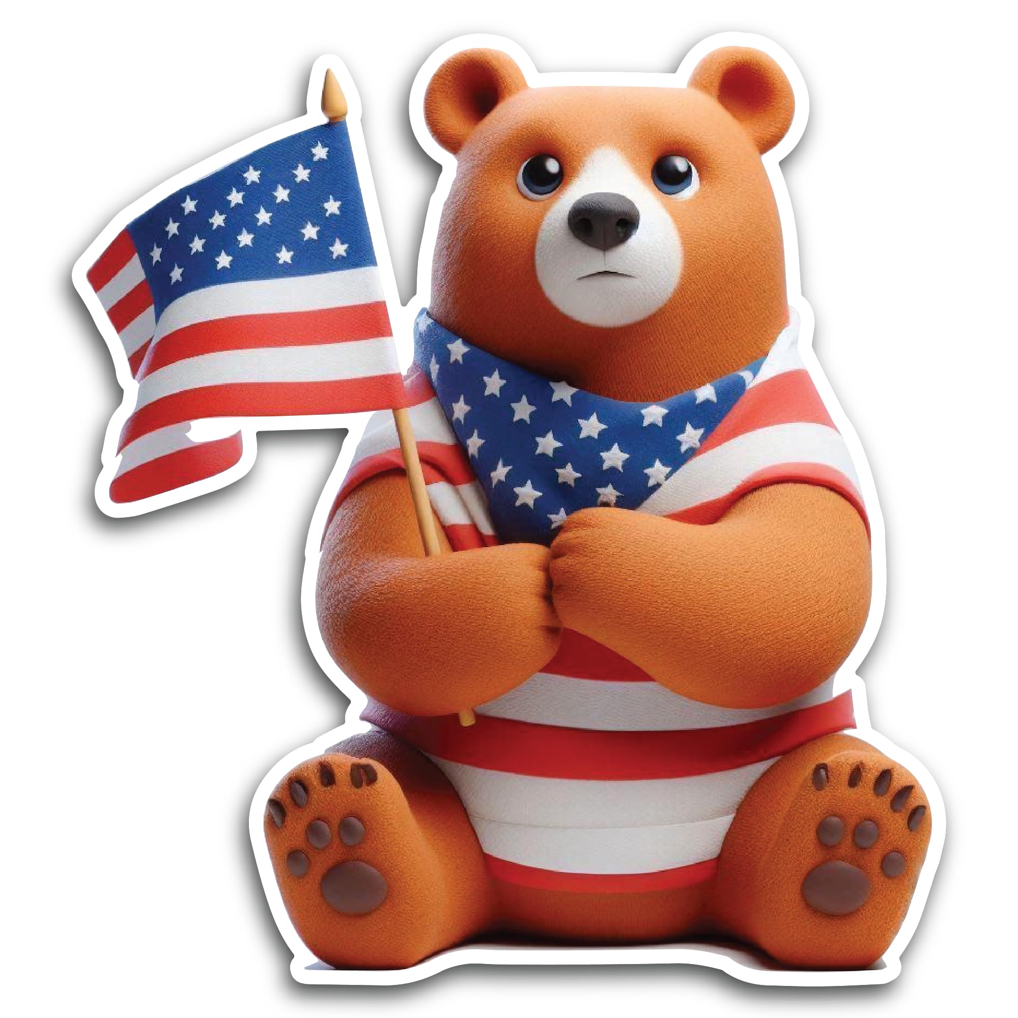 2 (Pieces) 3" and 5" Teddy Bear with Flag and Scarf Decal Sticker, Waterproof Vinyl Decals for Many 