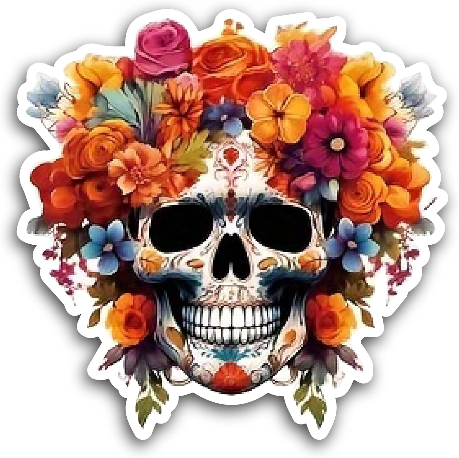2 (Pieces) 3" and 5" Colorful Sugar Skull Sticker, Waterproof Vinyl Decals for Many Purpose Like Cars, Trucks, Laptops, Phones, Windows and More