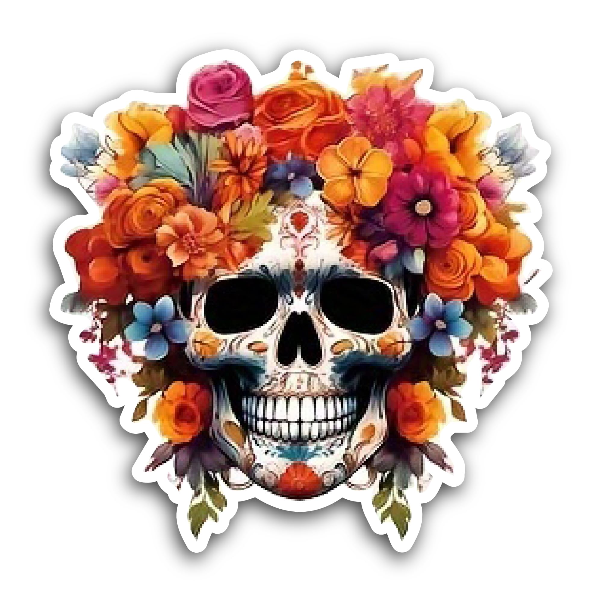 2 (Pieces) 3" and 5" Colorful Sugar Skull Sticker, Waterproof Vinyl Decals for Many Purpose Like Car