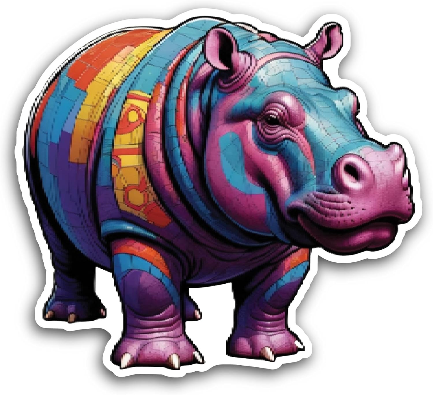 2 (Pieces) 3" and 5" Colorful Hippopotamus Sticker, Waterproof Vinyl Decals for Many Purpose Like Cars, Trucks, Laptops, Phones, Windows and More