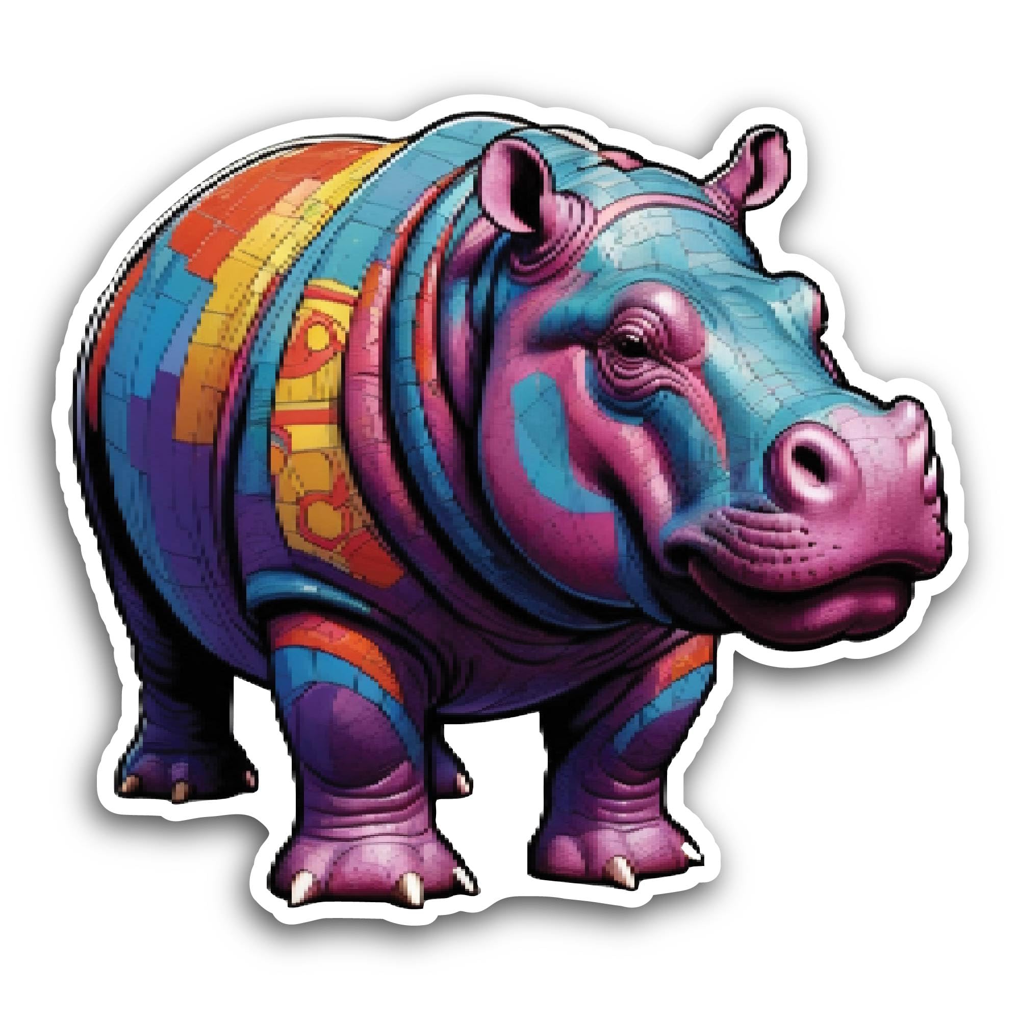 2 (Pieces) 3" and 5" Colorful Hippopotamus Sticker, Waterproof Vinyl Decals for Many Purpose Like Ca