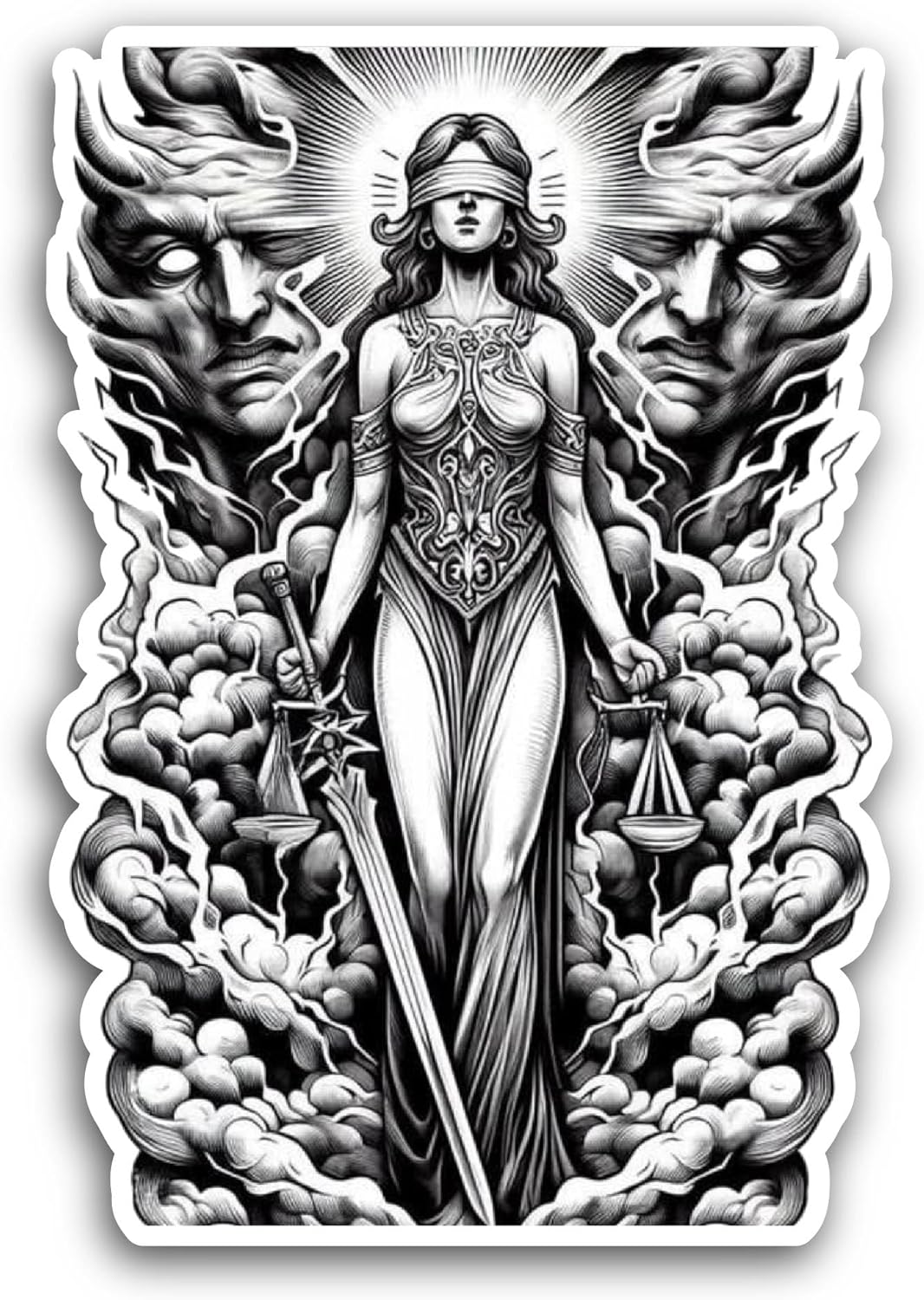 2 (Pieces) 3" and 5" Lady Justice with Sword Sticker, Waterproof Vinyl Decals for Many Purpose Like Cars, Trucks, Laptops, Phones, Windows and More