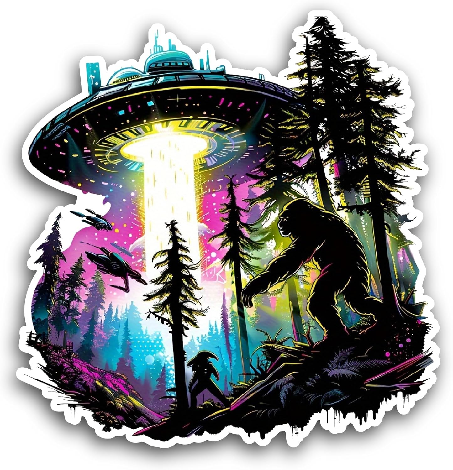 2 (Pieces) 3" and 5" UFO Bigfoot Sticker, Waterproof Vinyl Decals for Many Purpose Like Cars, Trucks, Laptops, Phones, Windows and More
