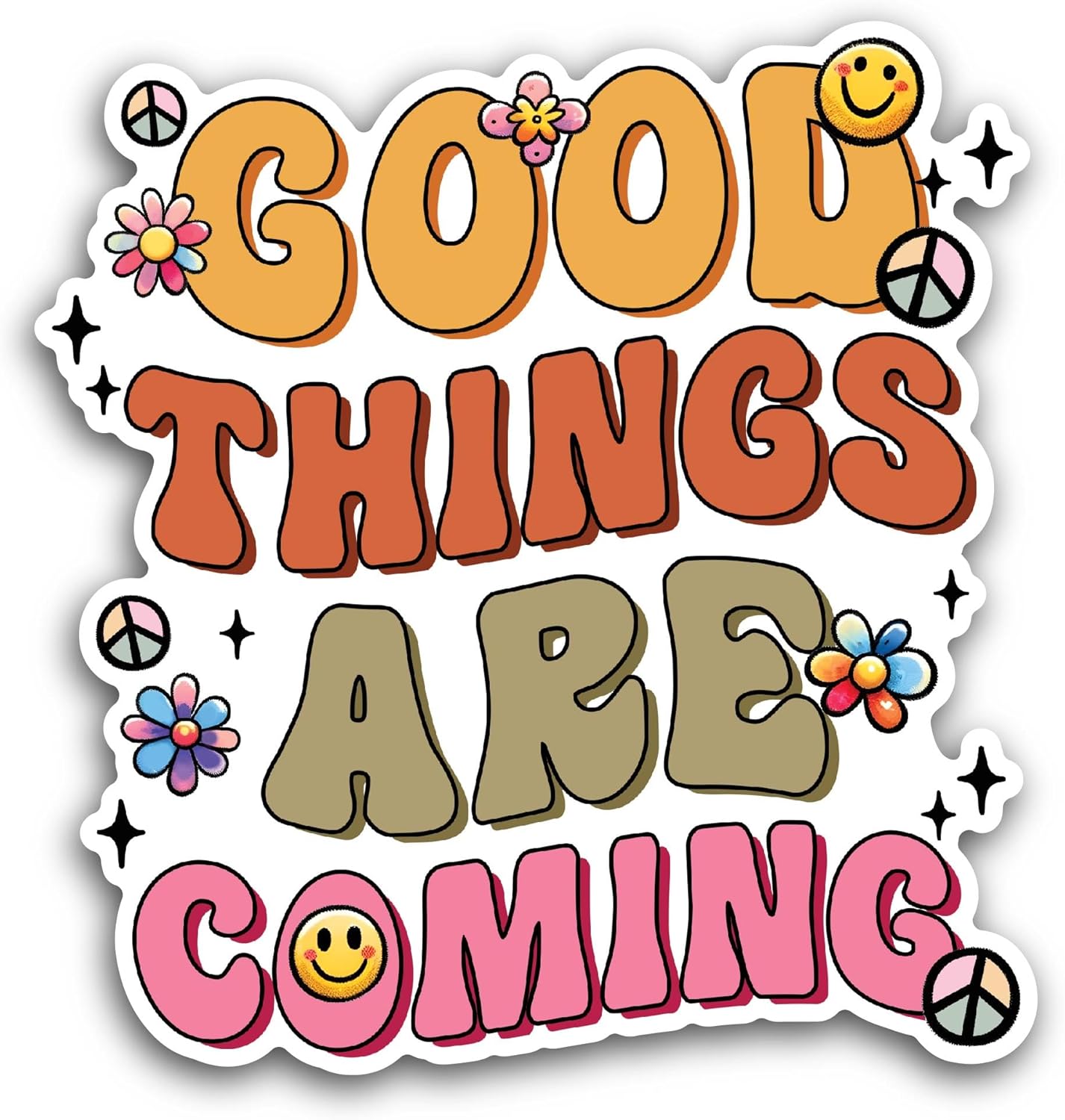 2 (Pieces) 3" and 5" Good Things are Coming Sticker, Waterproof Vinyl Decals for Many Purpose Like Cars, Trucks, Laptops, Phones, Windows and More