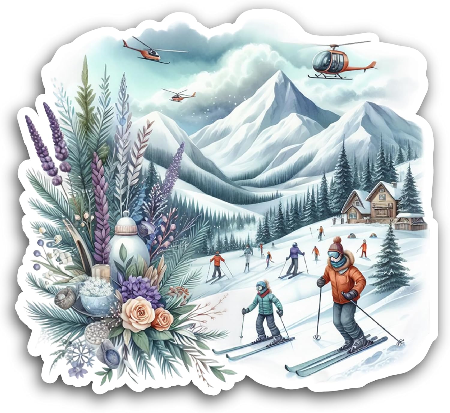 2 (Pieces) 3" and 5" Skiing in Mountains Sticker, Waterproof Vinyl Decals for Many Purpose Like Cars, Trucks, Laptops, Phones, Windows and More
