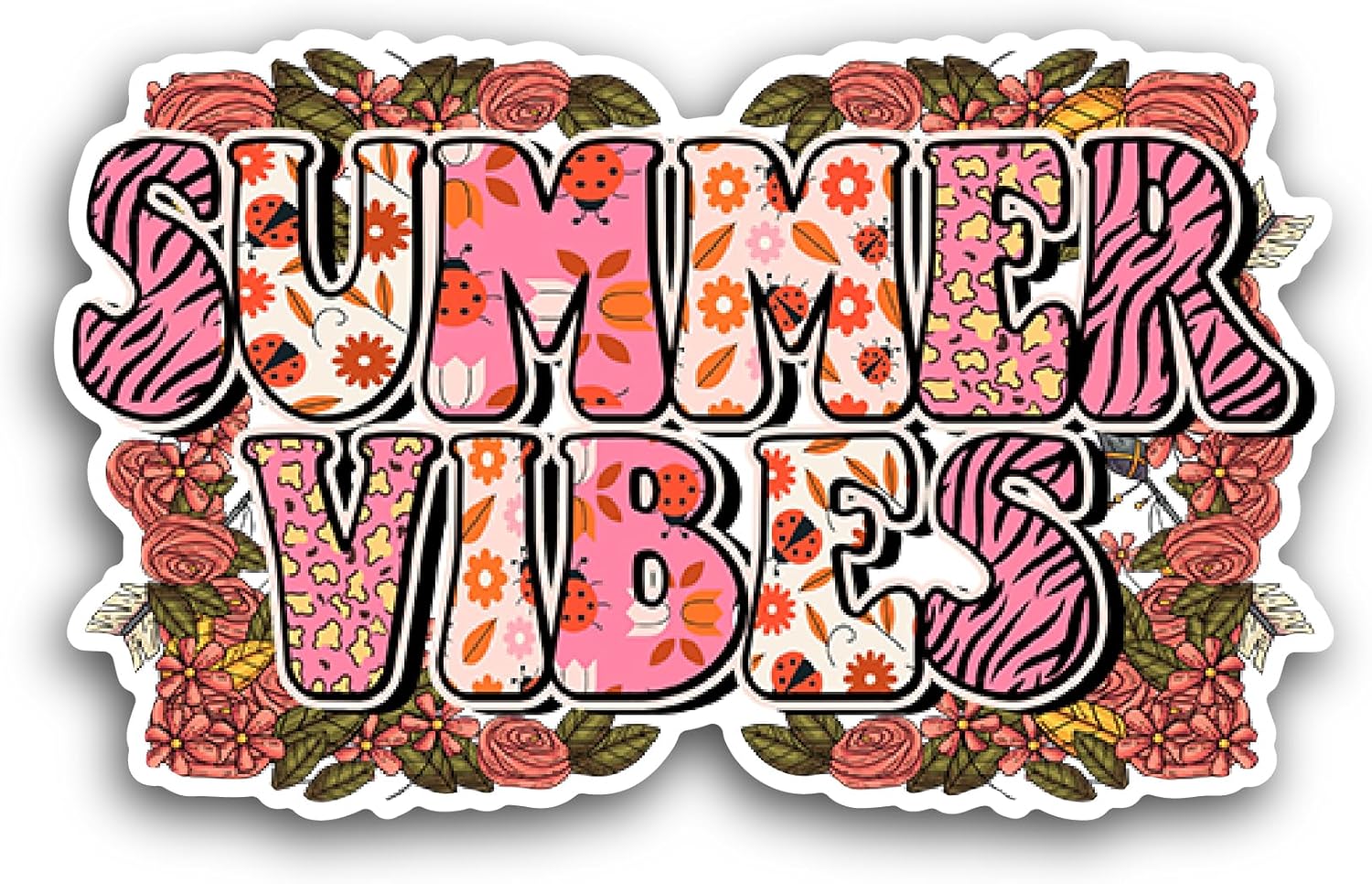 2 (Pieces) 3" and 5" Summer Vibes Sticker, Waterproof Vinyl Decals for Many Purpose Like Cars, Trucks, Laptops, Phones, Windows and More