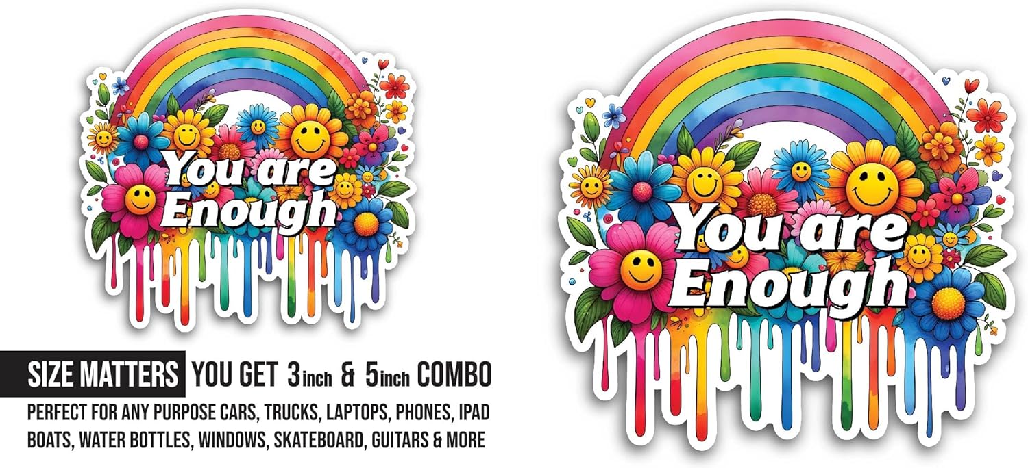 2 (Pieces) 3" and 5" You are Enough Text Sticker, Waterproof Vinyl Decals for Many Purpose Like Cars, Trucks, Laptops, Phones, Windows and More