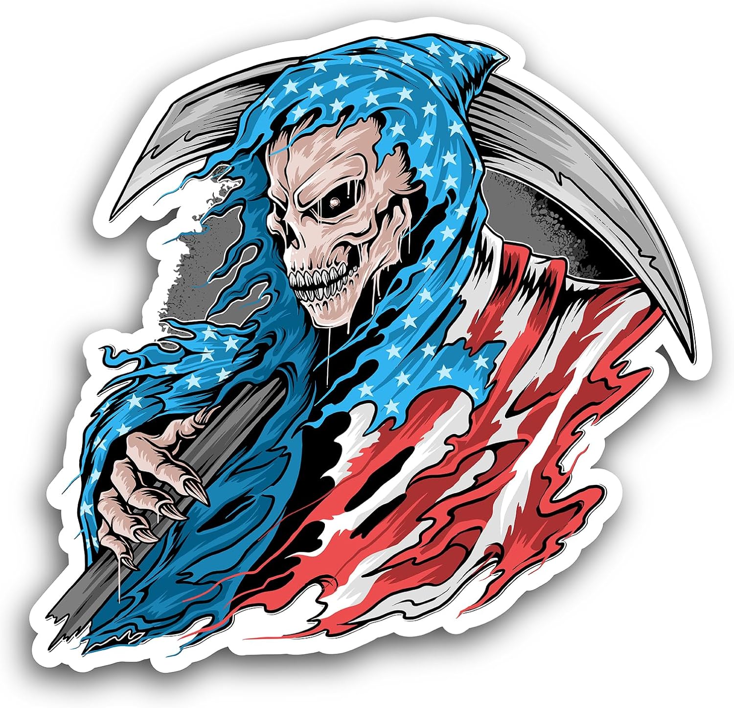 2 (Pieces) 3" and 5" Grim Reaper with American Flag Sticker, Waterproof Vinyl Decals for Many Purpose Like Cars, Trucks, Laptops, Phones, Windows and More