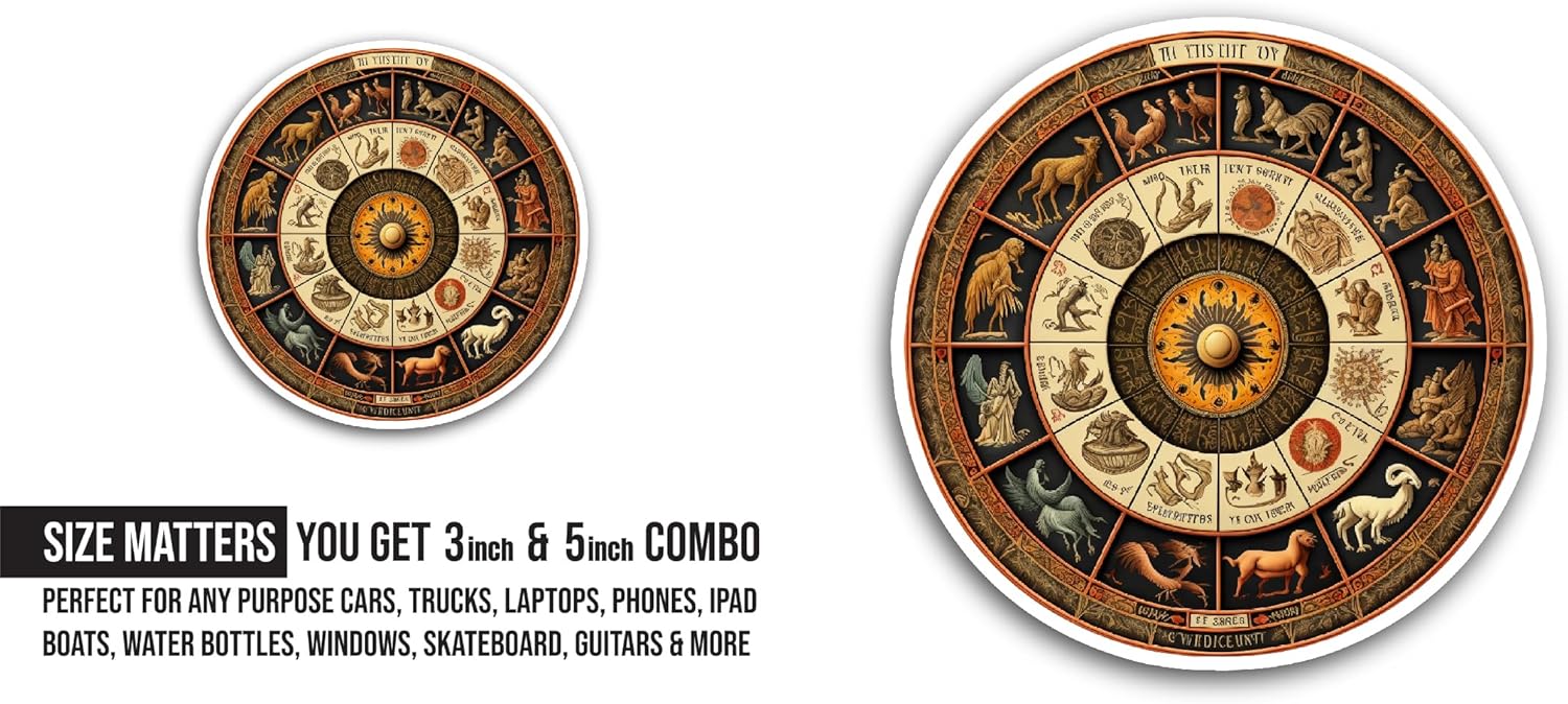 2 (Pieces) 3" and 5" Zodiac Signs Sticker, Waterproof Vinyl Decals for Many Purpose Like Cars, Trucks, Laptops, Phones, Windows and More