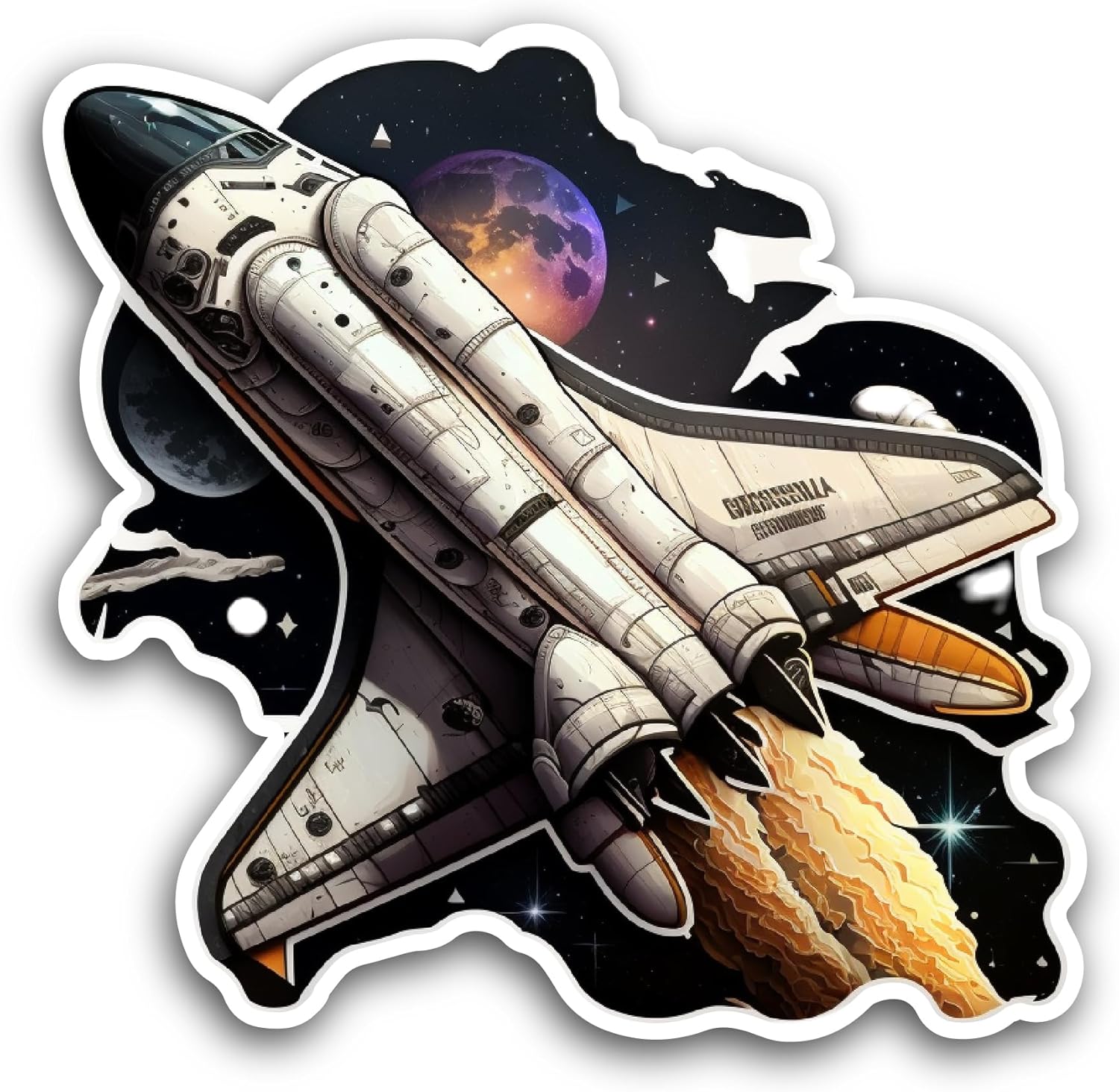 2 (Pieces) 3" and 5" Space Shuttle Sticker, Waterproof Vinyl Decals for Many Purpose Like Cars, Trucks, Laptops, Phones, Windows and More