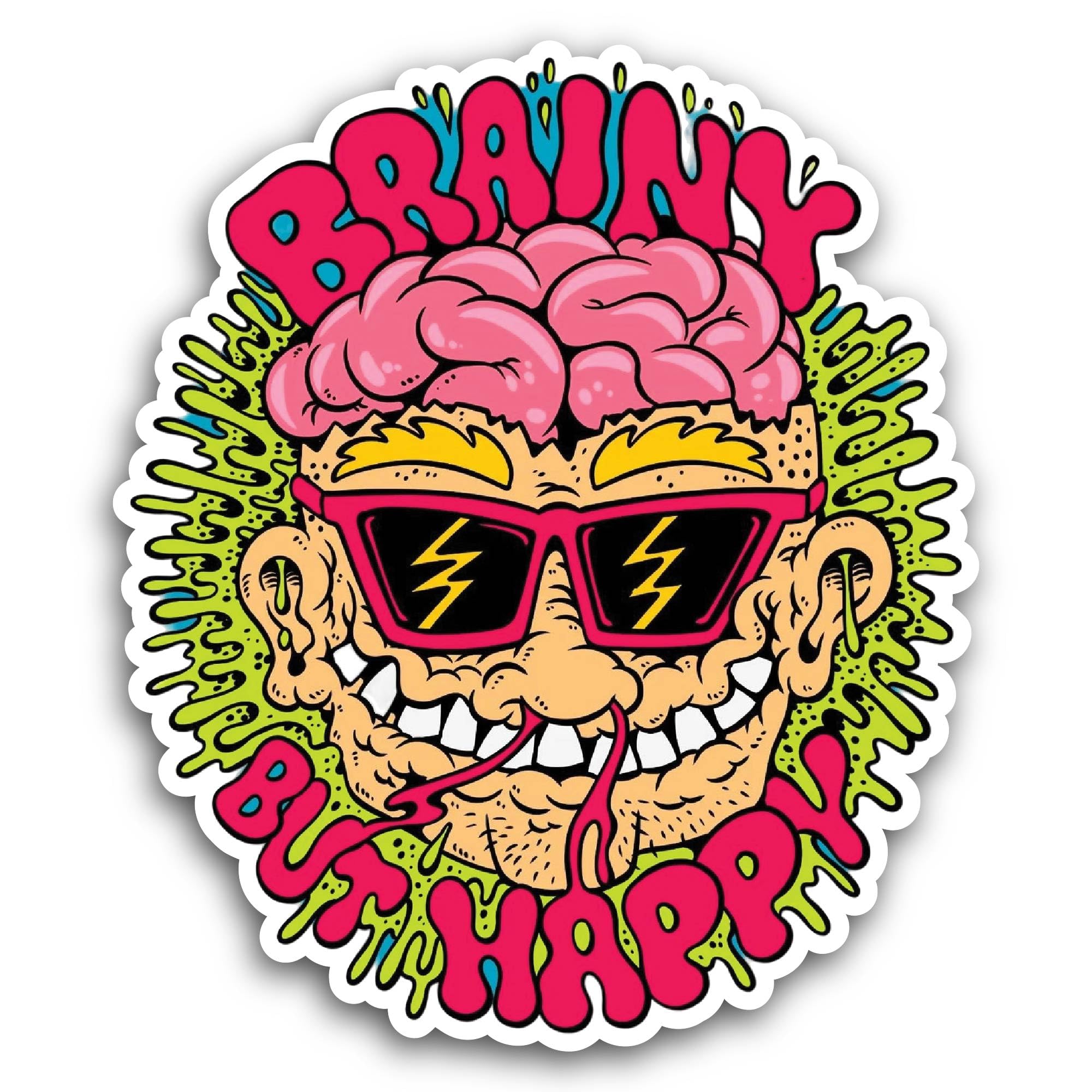 2 (Pieces) 3" and 5" Brainy But Happy Sticker, Waterproof Vinyl Decals for Many Purpose Like Cars, T