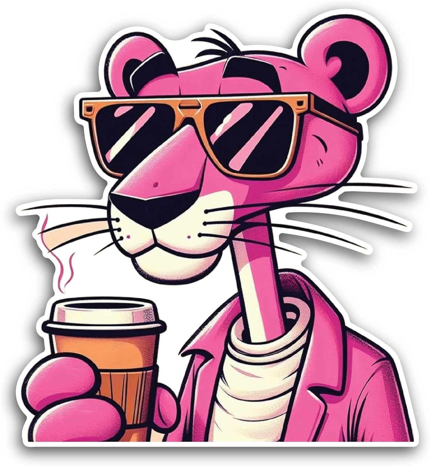 2 (Pieces) 3" and 5" Pink Color Panther with Sunglasses Sticker, Waterproof Vinyl Decals for Many Purpose Like Cars, Trucks, Laptops, Phones, Windows and More