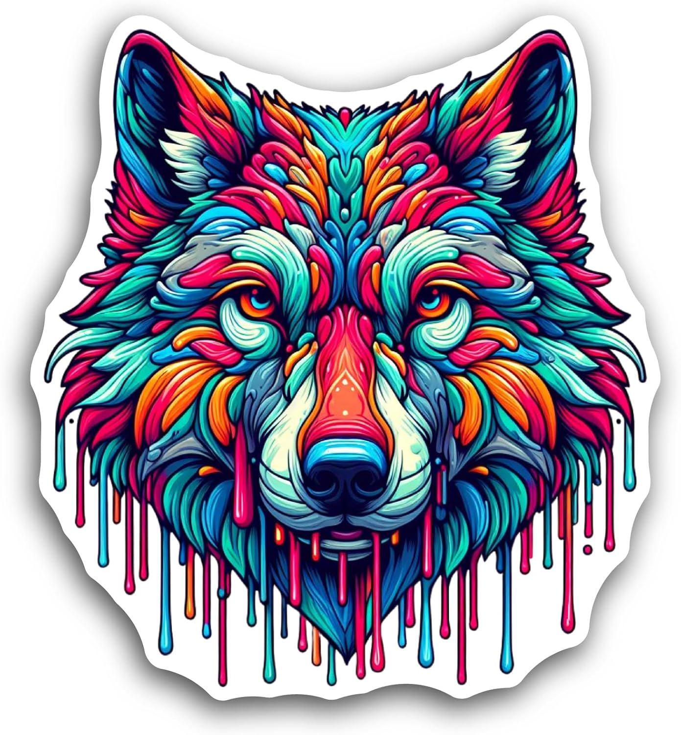 2 (Pieces) 3" and 5" Colorful Wolf Head Sticker, Waterproof Vinyl Decals for Many Purpose Like Cars, Trucks, Laptops, Phones, Windows and More