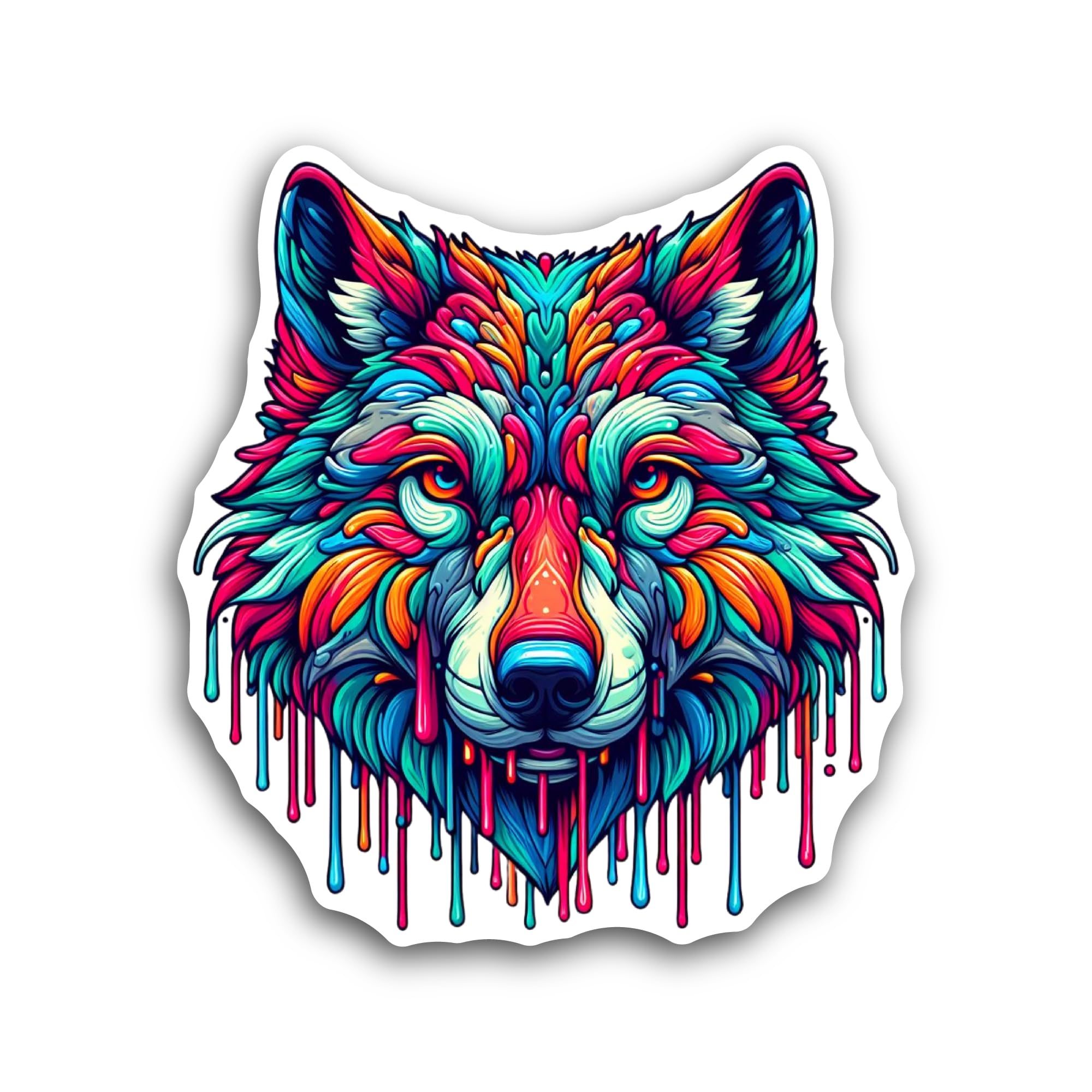 2 (Pieces) 3" and 5" Colorful Wolf Head Sticker, Waterproof Vinyl Decals for Many Purpose Like Cars,