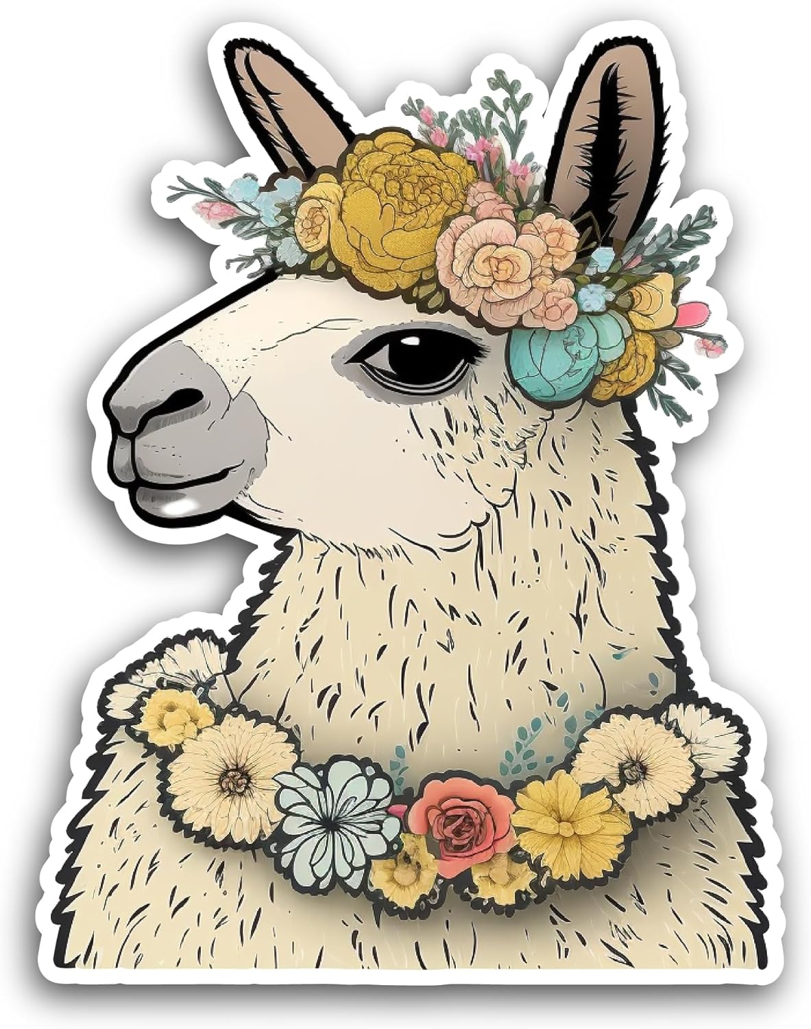 2 (Pieces) 3" and 5" Llama with Flowers Sticker, Waterproof Vinyl Decals for Many Purpose Like Cars, Trucks, Laptops, Phones, Windows and More