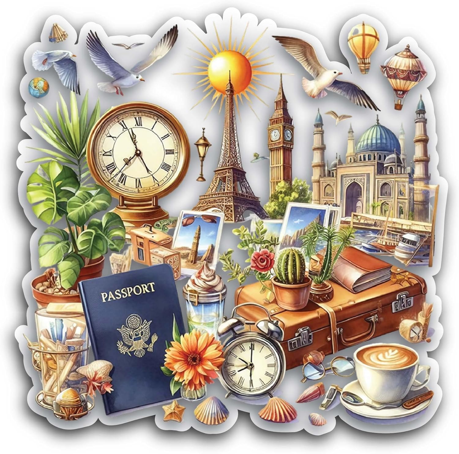 2 (Pieces) 3" and 5" Travel Vacation Set Journey Sticker, Waterproof Vinyl Decals for Many Purpose Like Cars, Trucks, Laptops, Phones, Windows and More