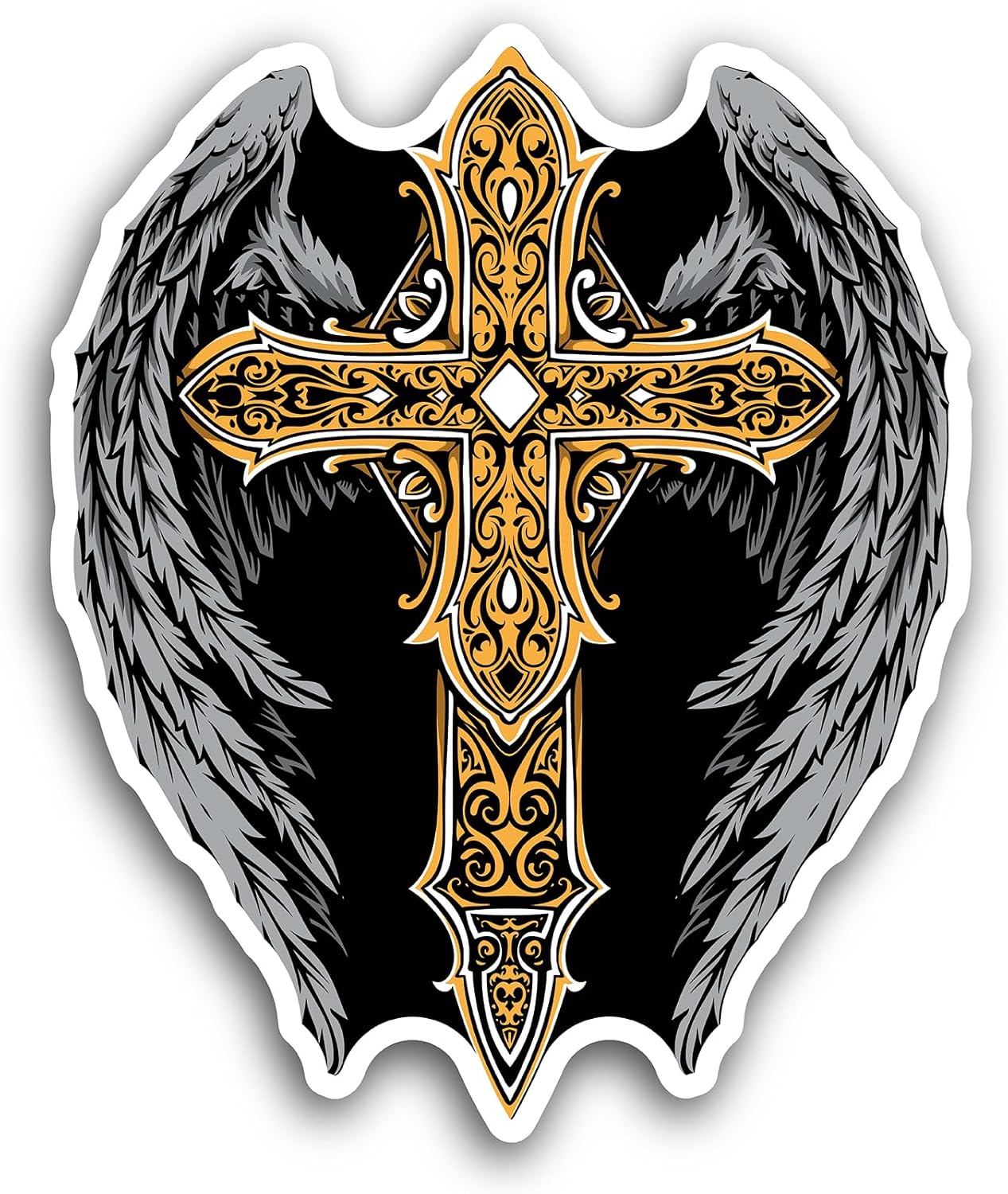 2 (Pieces) 3" and 5" Wings & Cross Vinyl Decals Sticker, Waterproof Vinyl Decals for Many Purpose Like Cars, Trucks, Laptops, Phones, Windows and More