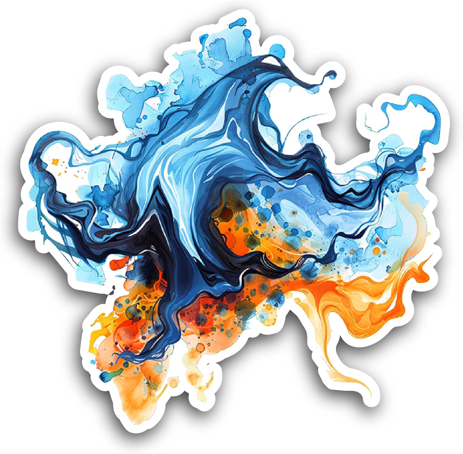 2 (Pieces) 3" and 5" Blue and Orange Fluid Art Sticker, Waterproof Vinyl Decals for Many Purpose Like Cars, Trucks, Laptops, Phones, Windows and More