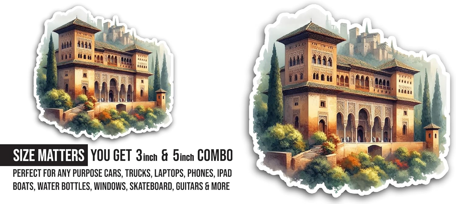 2 (Pieces) 3" and 5" Beautiful Palace Sticker, Waterproof Vinyl Decals for Many Purpose Like Cars, Trucks, Laptops, Phones, Windows and More