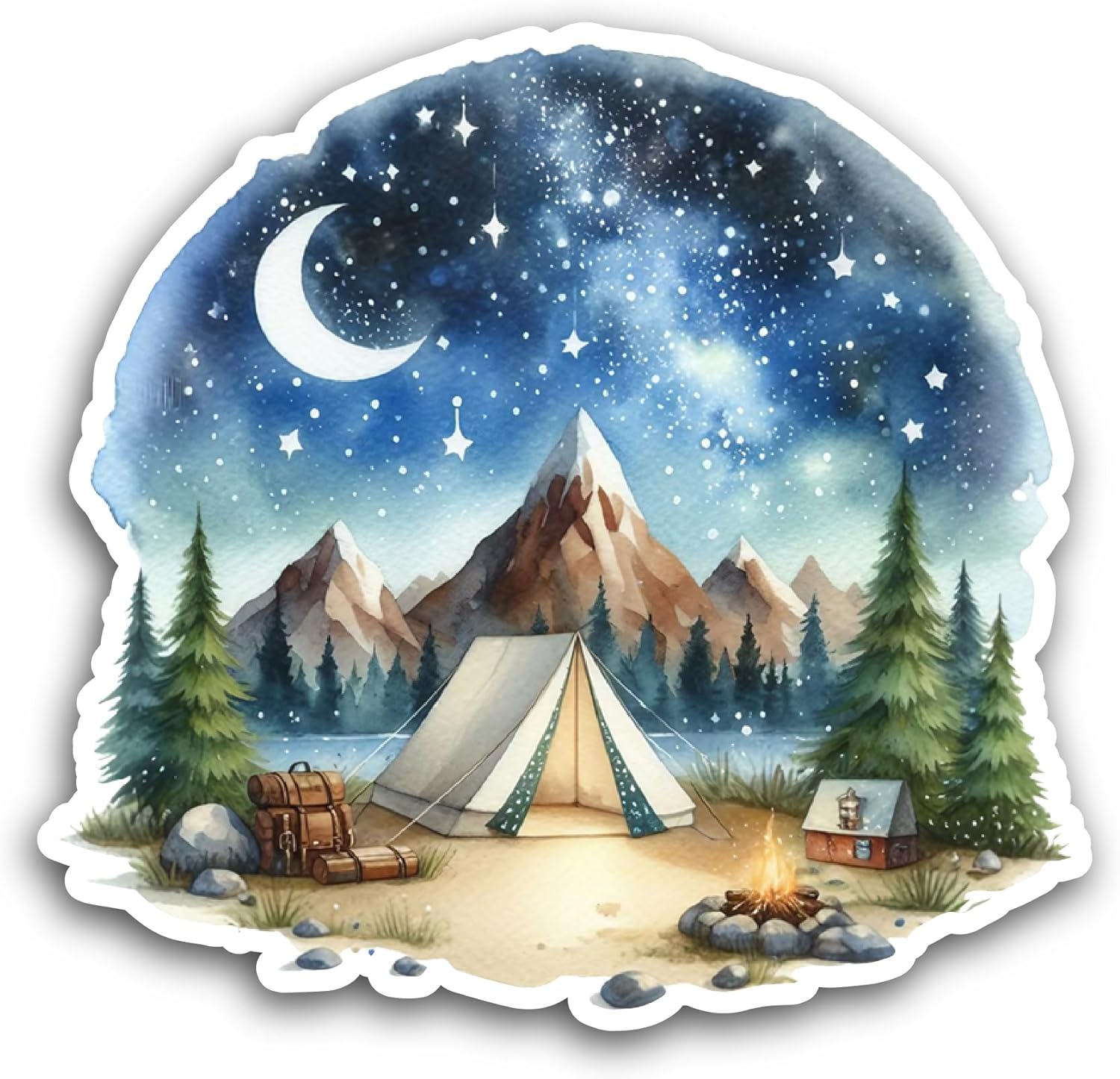 2 (Pieces) 3" and 5" Campsite at Night Sticker, Waterproof Vinyl Decals for Many Purpose Like Cars, Trucks, Laptops, Phones, Windows and More