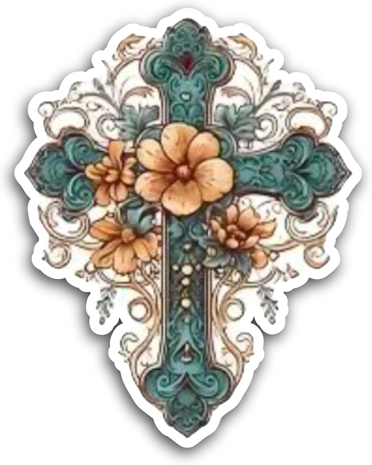 2 (Pieces) 3" and 5" Blue Cross with Orange Flower Decal Sticker, Waterproof Vinyl Decals for Many Purpose Like Cars, Trucks, Laptops, Phones, Windows and More