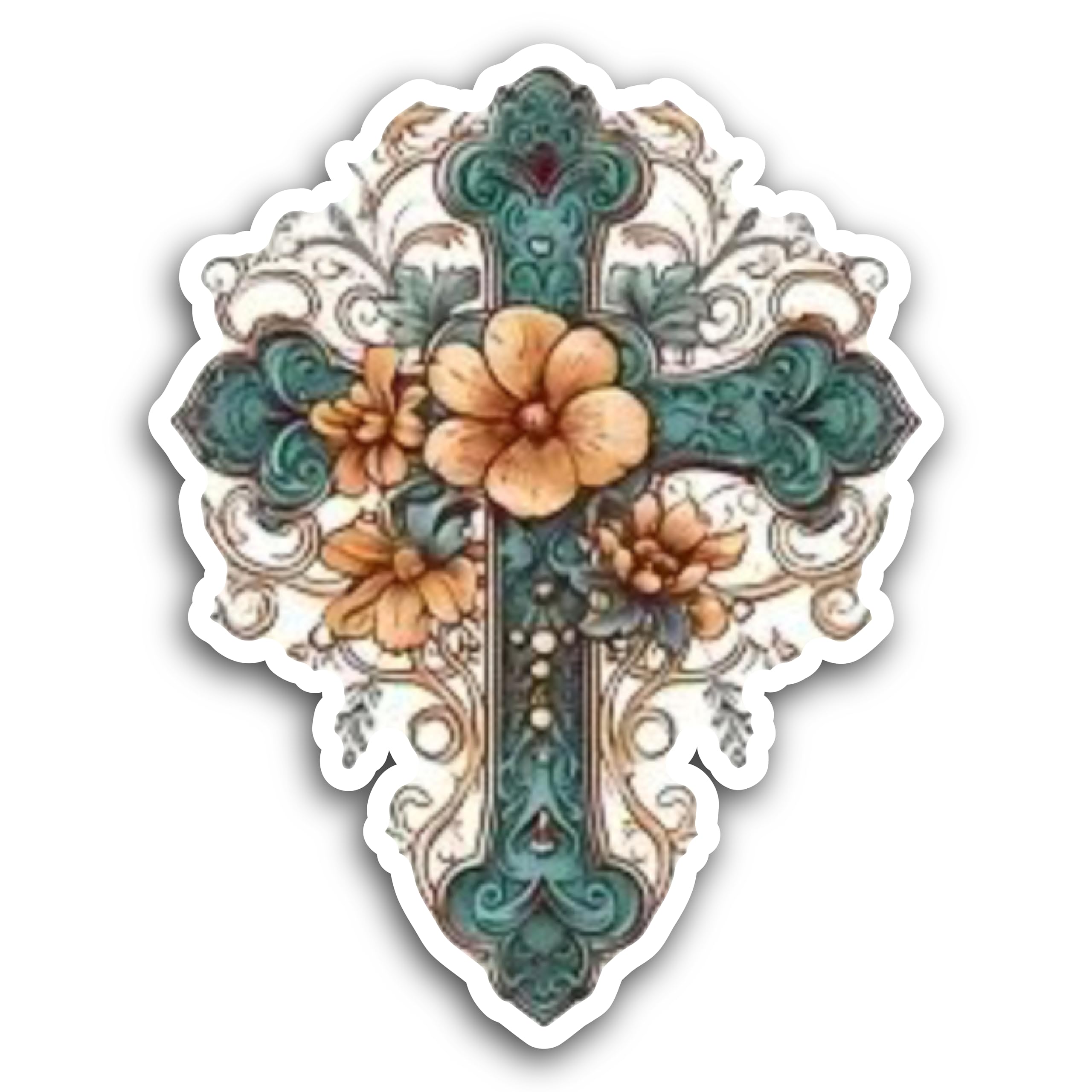 2 (Pieces) 3" and 5" Blue Cross with Orange Flower Decal Sticker, Waterproof Vinyl Decals for Many P