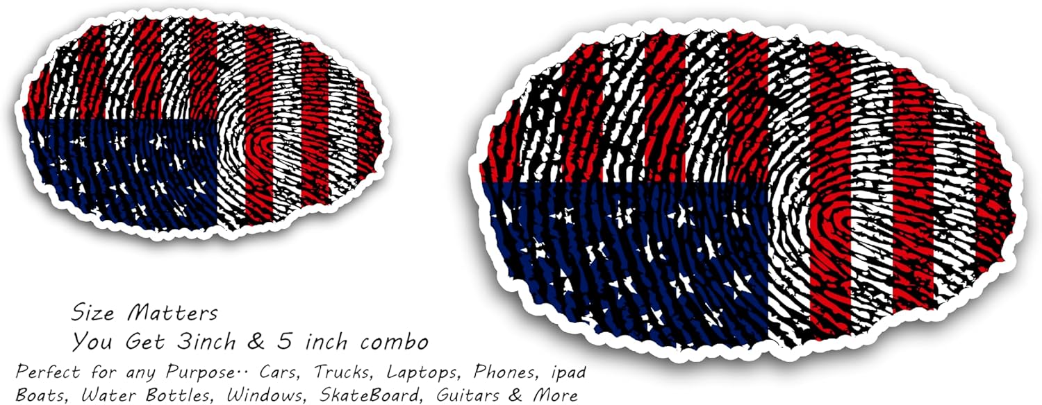 2 (Pieces) 3" and 5" Thumb Impression with American Color Decal Sticker, Waterproof Vinyl Decals for Many Purpose Like Cars, Trucks, Laptops, Phones, Windows and More