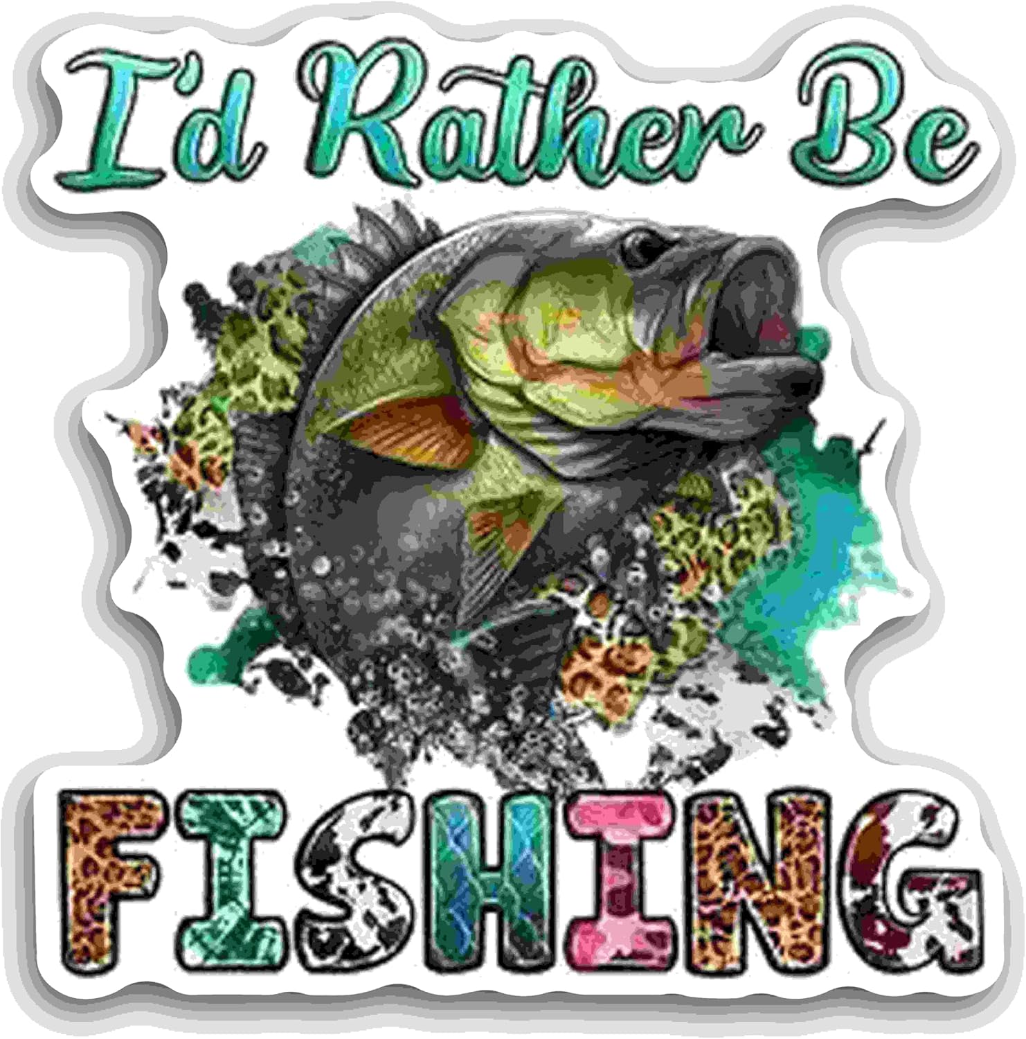 2 (Pieces) 3" and 5" I'd Rather be Fishing Message Decal Sticker, Waterproof Vinyl Decals for Many Purpose Like Cars, Trucks, Laptops, Phones, Windows and More
