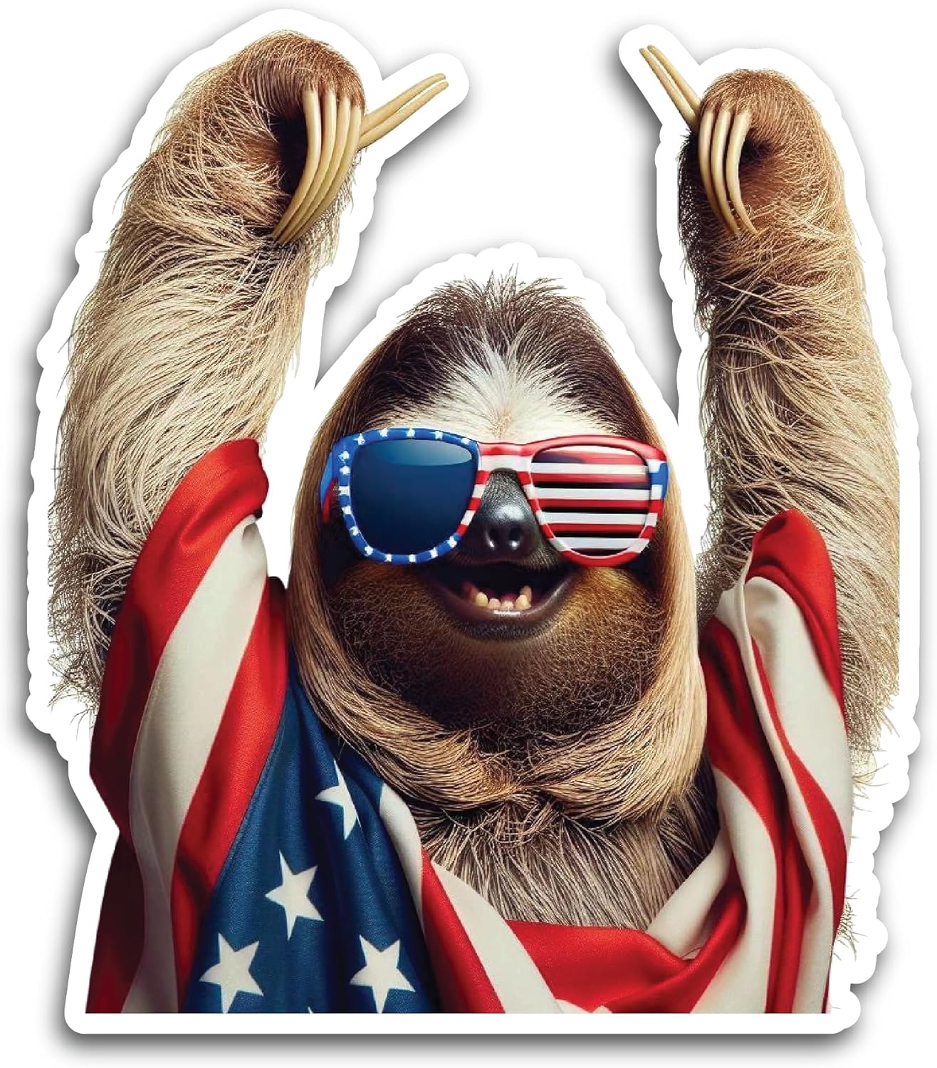 2 (Pieces) 3" and 5" Sloth Wearing Glasses with Flag Cloth Decal Sticker, Waterproof Vinyl Decals for Many Purpose Like Cars, Trucks, Laptops, Phones, Windows and More