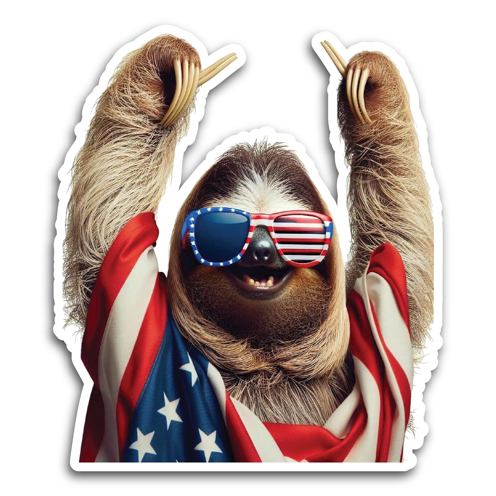 2 (Pieces) 3" and 5" Sloth Wearing Glasses with Flag Cloth Decal Sticker, Waterproof Vinyl Decals fo