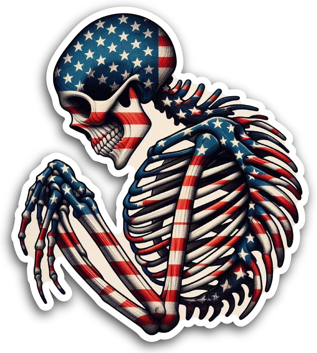 2 (Pieces) 3" and 5" Skeleton in American Flag Design Decal Sticker, Waterproof Vinyl Decals for Many Purpose Like Cars, Trucks, Laptops, Phones, Windows and More