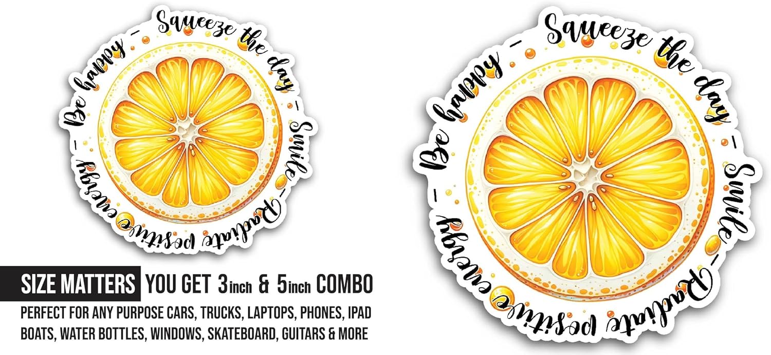 2 (Pieces) 3" and 5" Squeeze The Day Sticker, Waterproof Vinyl Decals for Many Purpose Like Cars, Trucks, Laptops, Phones, Windows and More