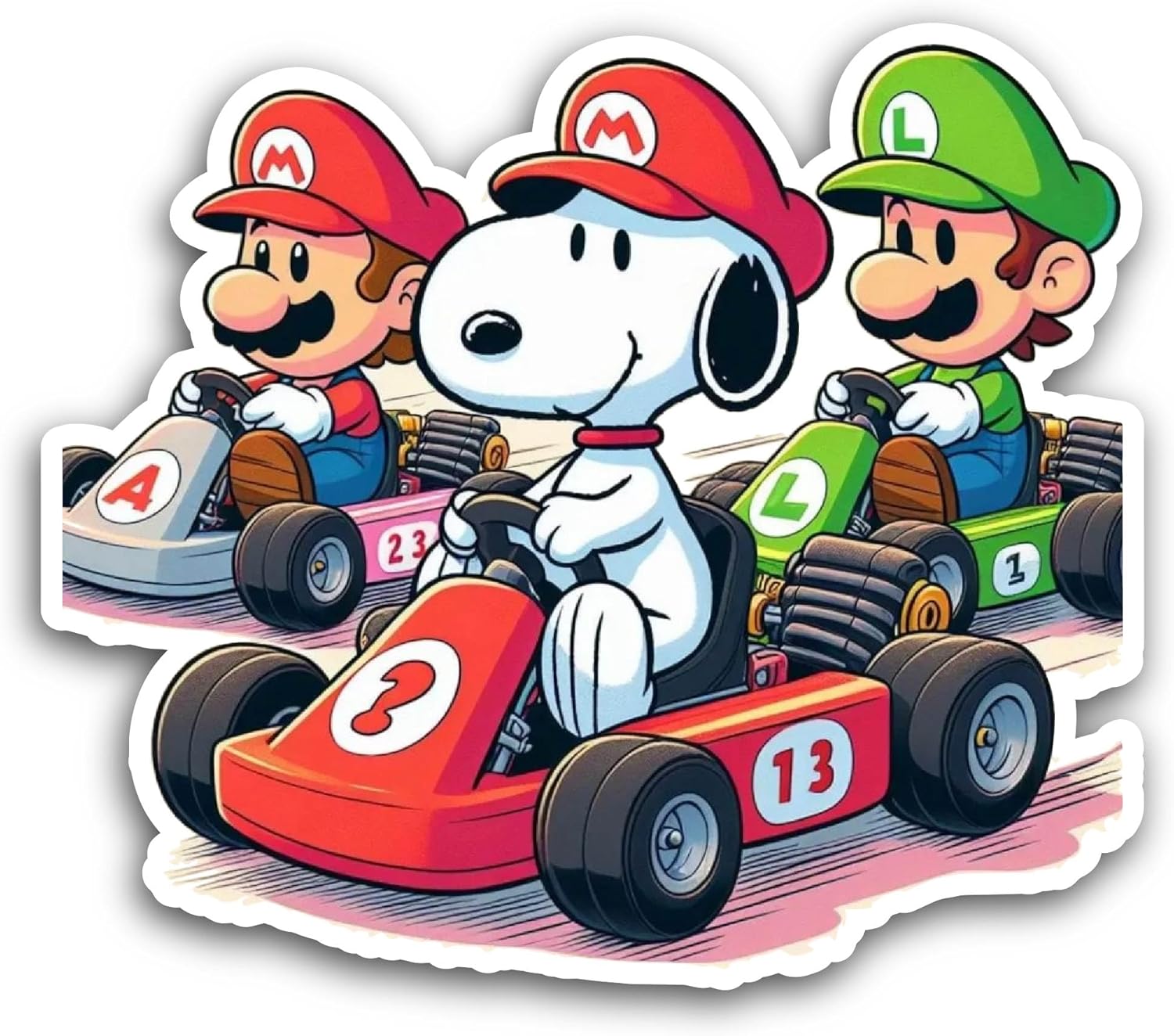 2 (Pieces) 3" and 5" Cartoon Characters Driving Car Sticker, Waterproof Vinyl Decals for Many Purpose Like Cars, Trucks, Laptops, Phones, Windows and More