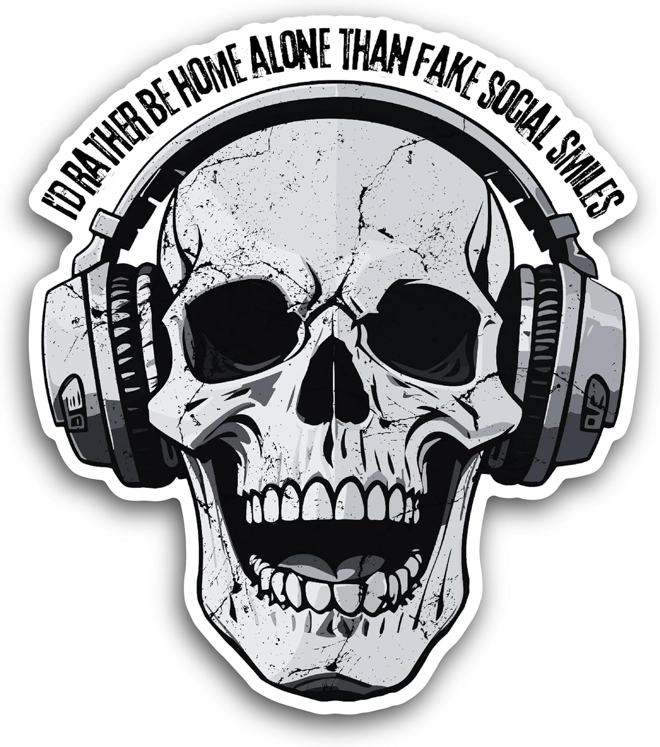 2 (Pieces) 3" and 5" Skull with Headphones Sticker, Waterproof Vinyl Decals for Many Purpose Like Cars, Trucks, Laptops, Phones, Windows and More