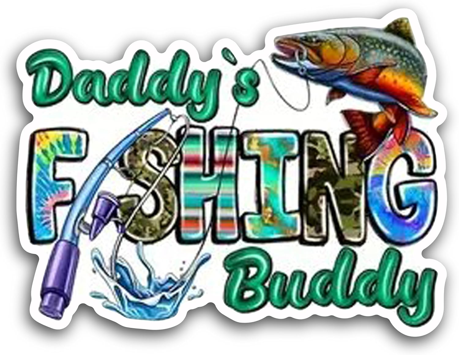 2 (Pieces) 3" and 5" Daddy's Fishing Buddy Message Sticker Decal Sticker,Waterproof Vinyl Decals for Many Purpose Like Cars, Trucks, Laptops, Phones, Windows and More