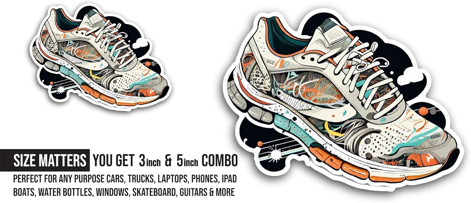 2 (Pieces) 3" and 5" Running Shoe Sticker, Waterproof Vinyl Decals for Many Purpose Like Cars, Trucks, Laptops, Phones, Windows and More