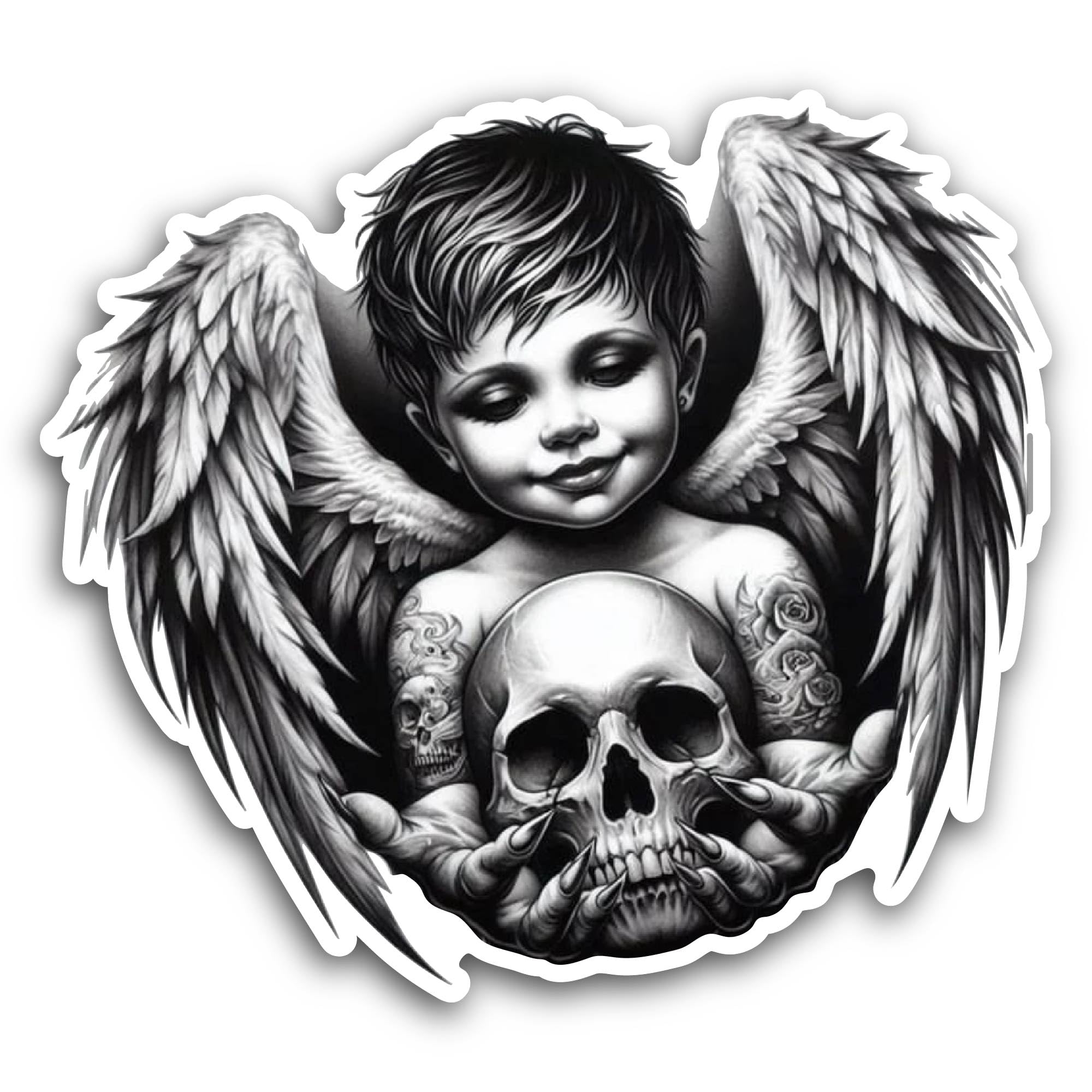 2 (Pieces) 3" and 5" Baby Angel with Skull Sticker, Waterproof Vinyl Decals for Many Purpose Like Ca