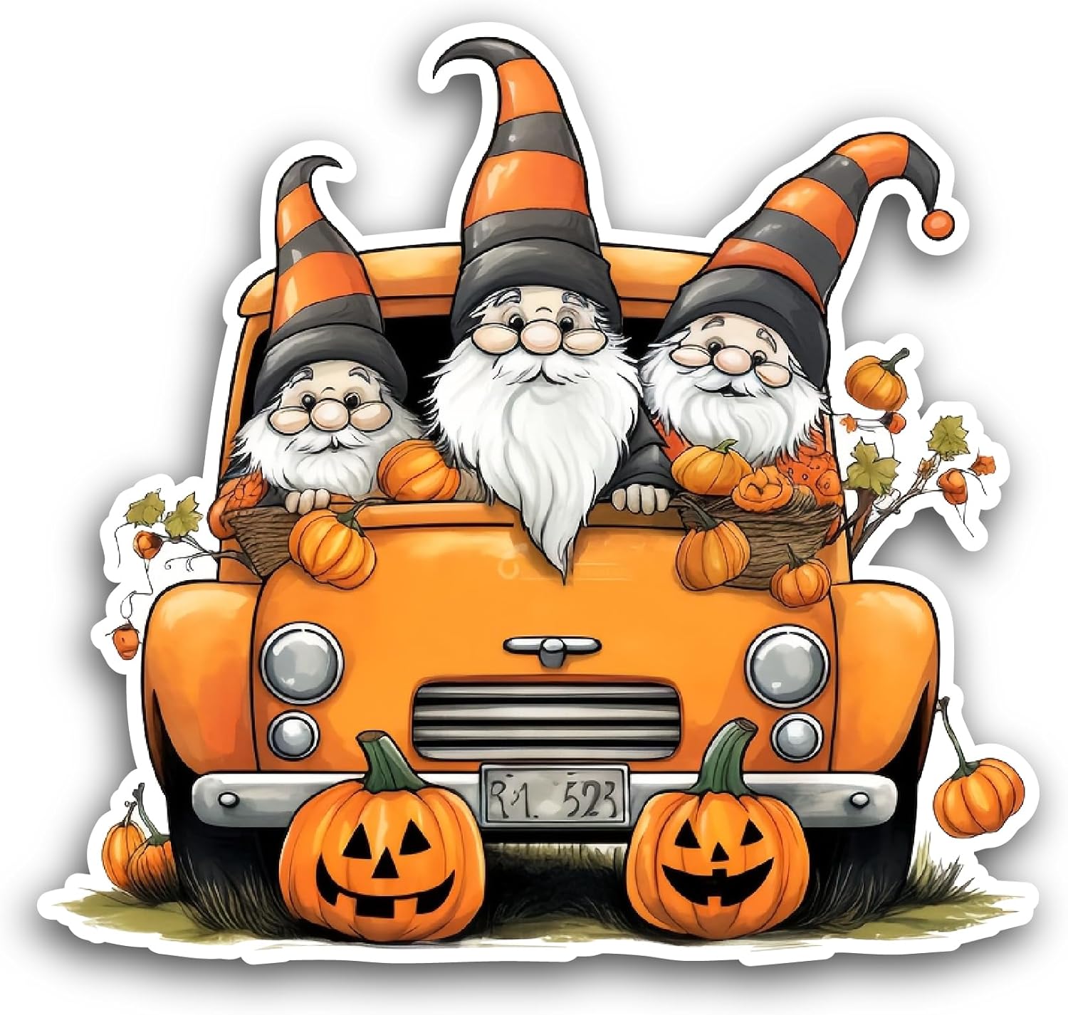 2 (Pieces) 3" and 5" Halloween Gnome Sticker, Waterproof Vinyl Decals for Many Purpose Like Cars, Trucks, Laptops, Phones, Windows and More