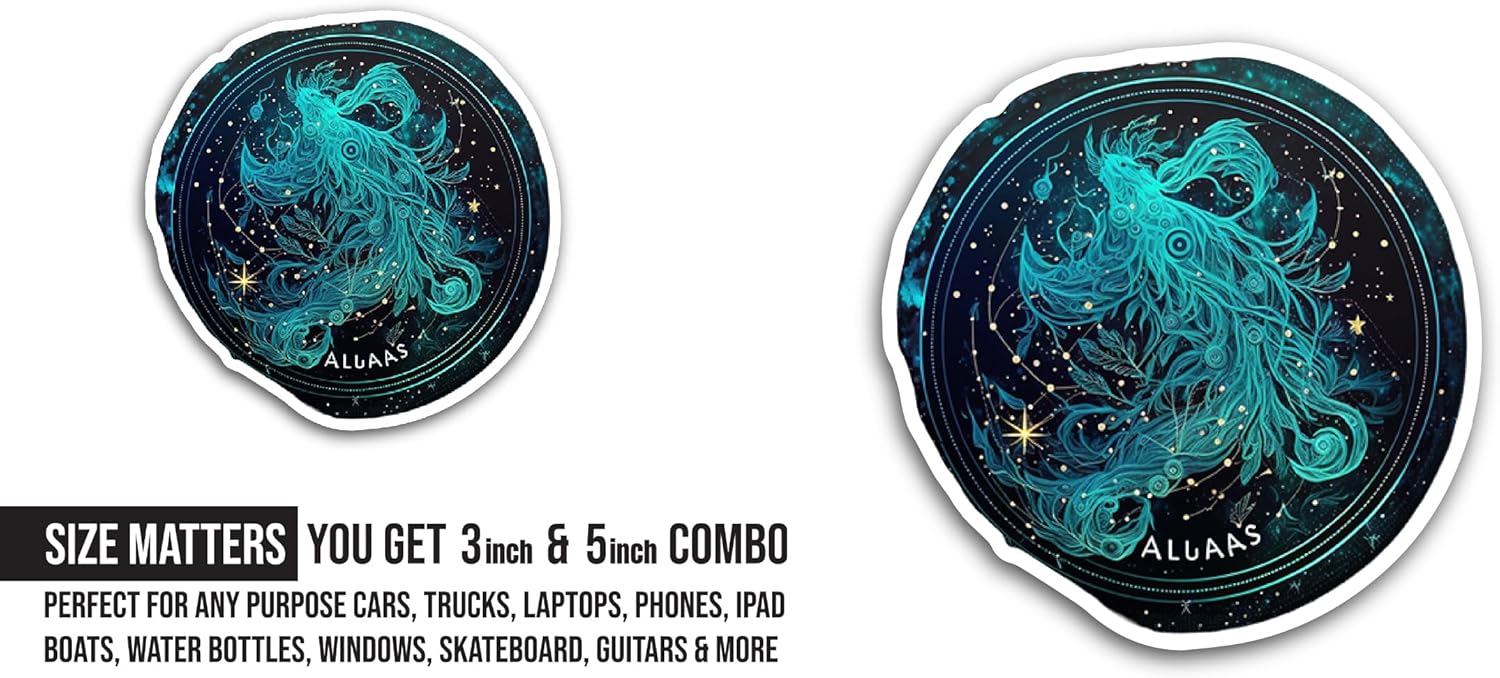 2 (Pieces) 3" and 5" Zodiac Symbol Aquarius Sticker, Waterproof Vinyl Decals for Many Purpose Like Cars, Trucks, Laptops, Phones, Windows and More
