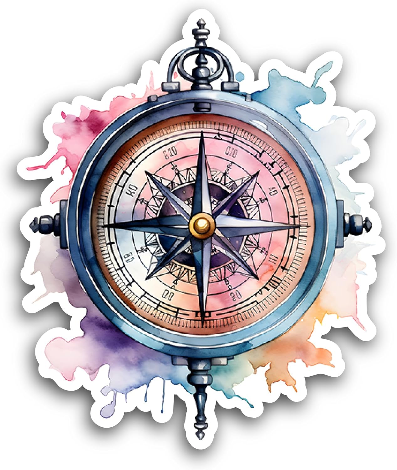 2 (Pieces) 3" and 5" Colorful Old Compass Sticker, Waterproof Vinyl Decals for Many Purpose Like Cars, Trucks, Laptops, Phones, Windows and More