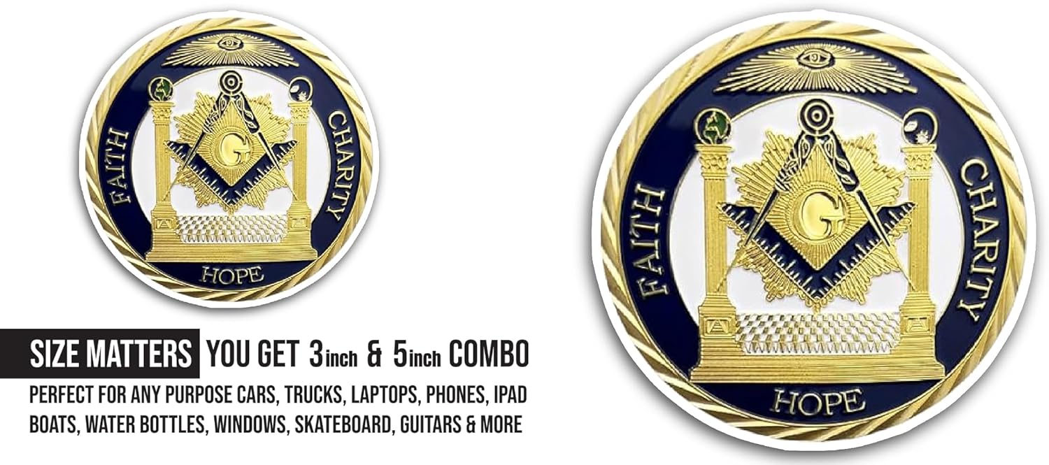 2 (Pieces) 3" and 5" Gold Plated Coin with Charity Text Sticker, Waterproof Vinyl Decals for Many Purpose Like Cars, Trucks, Laptops, Phones, Windows and More