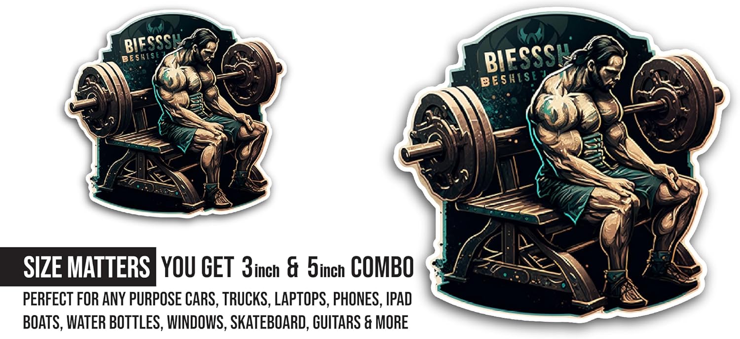 2 (Pieces) 3" and 5" Bodybuilder with Dumbbell Sticker, Waterproof Vinyl Decals for Many Purpose Like Cars, Trucks, Laptops, Phones, Windows and More
