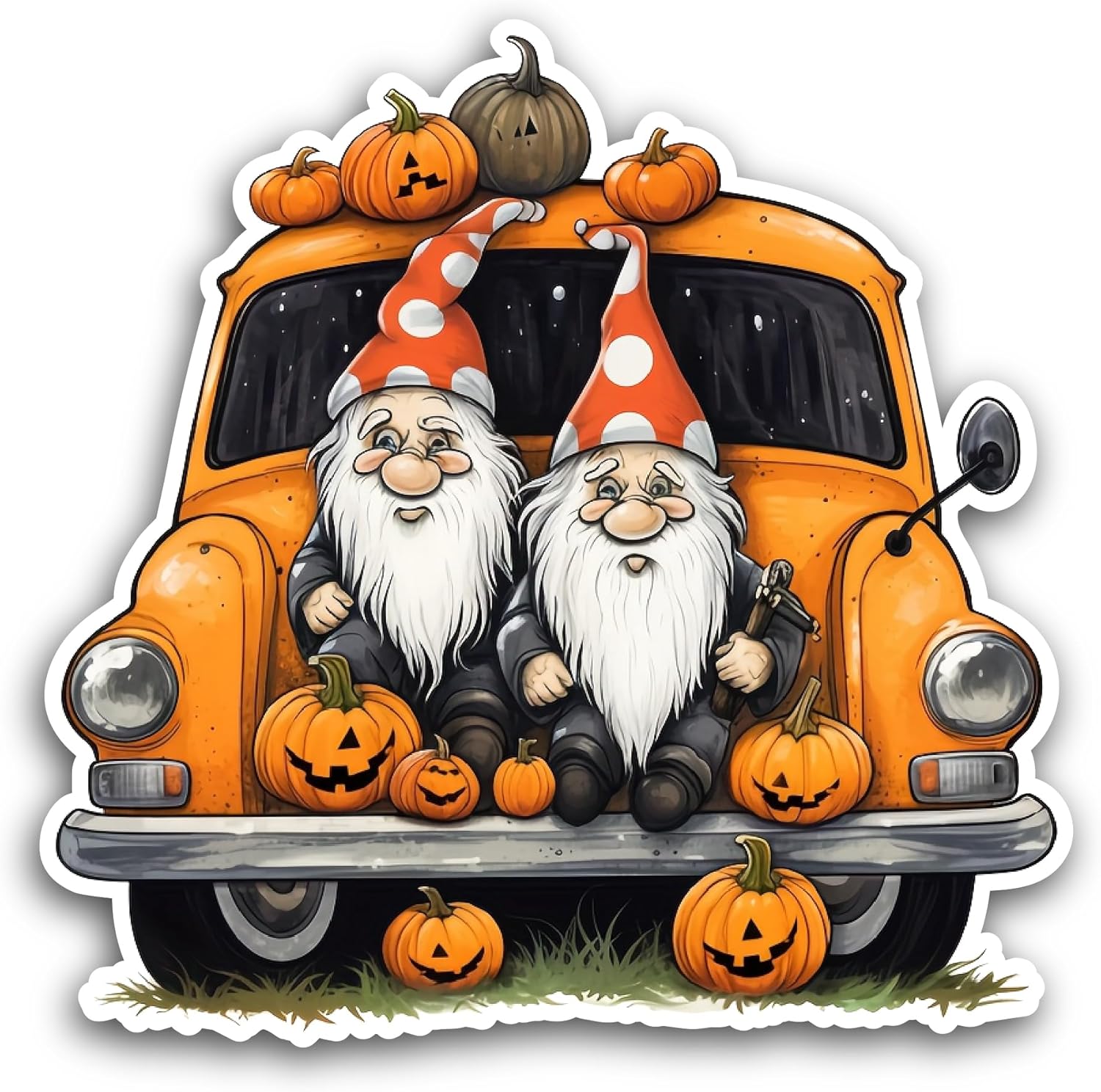2 (Pieces) 3" and 5" Gnomes Pumpkin Truck Sticker, Waterproof Vinyl Decals for Many Purpose Like Cars, Trucks, Laptops, Phones, Windows and More